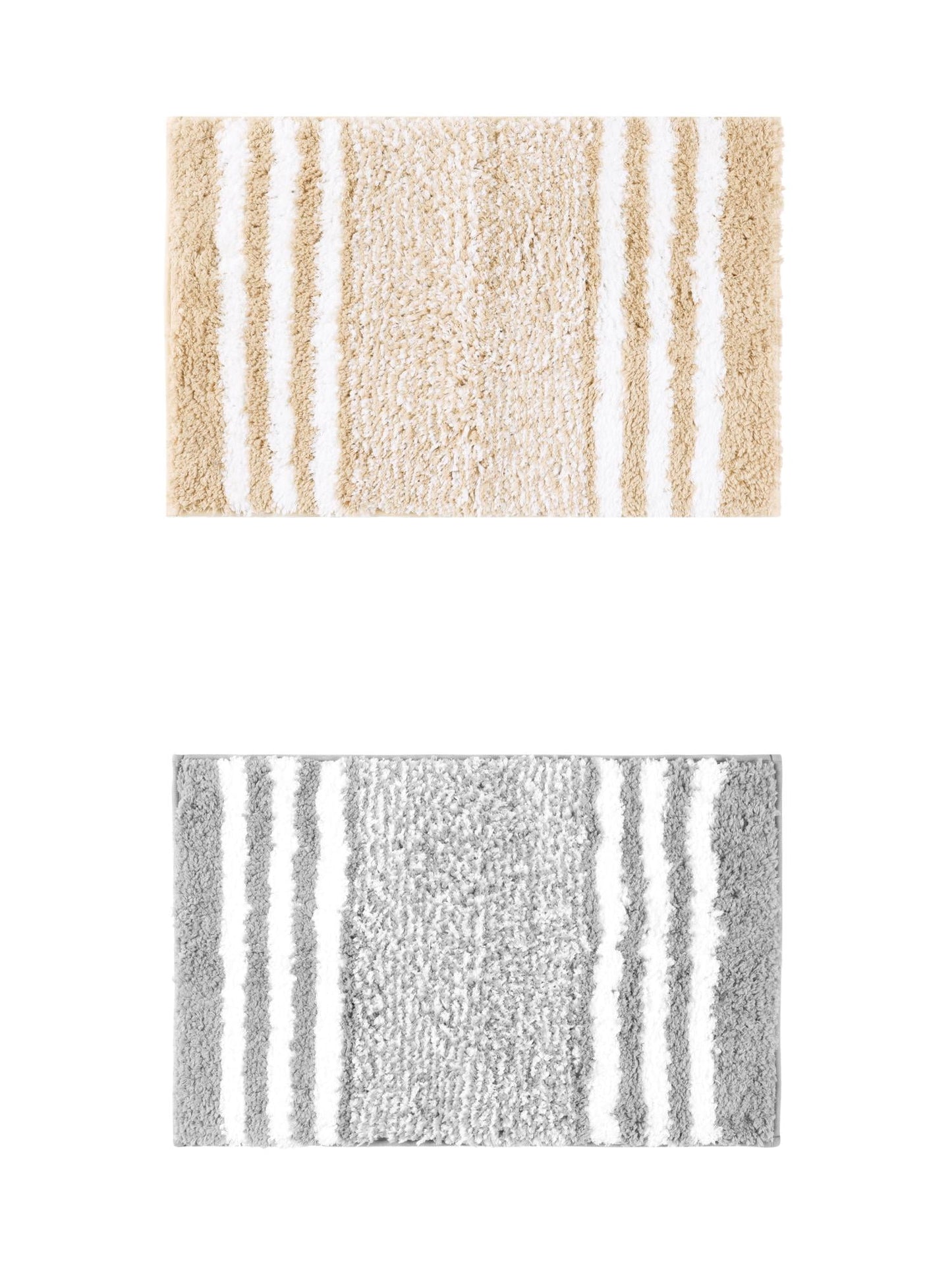 Unique Bargains 2 Pcs Microfiber Fluffy Striped Bath Rugs Non-Slip Absorbent Floor Mat Grey/Beige 16" x 24"