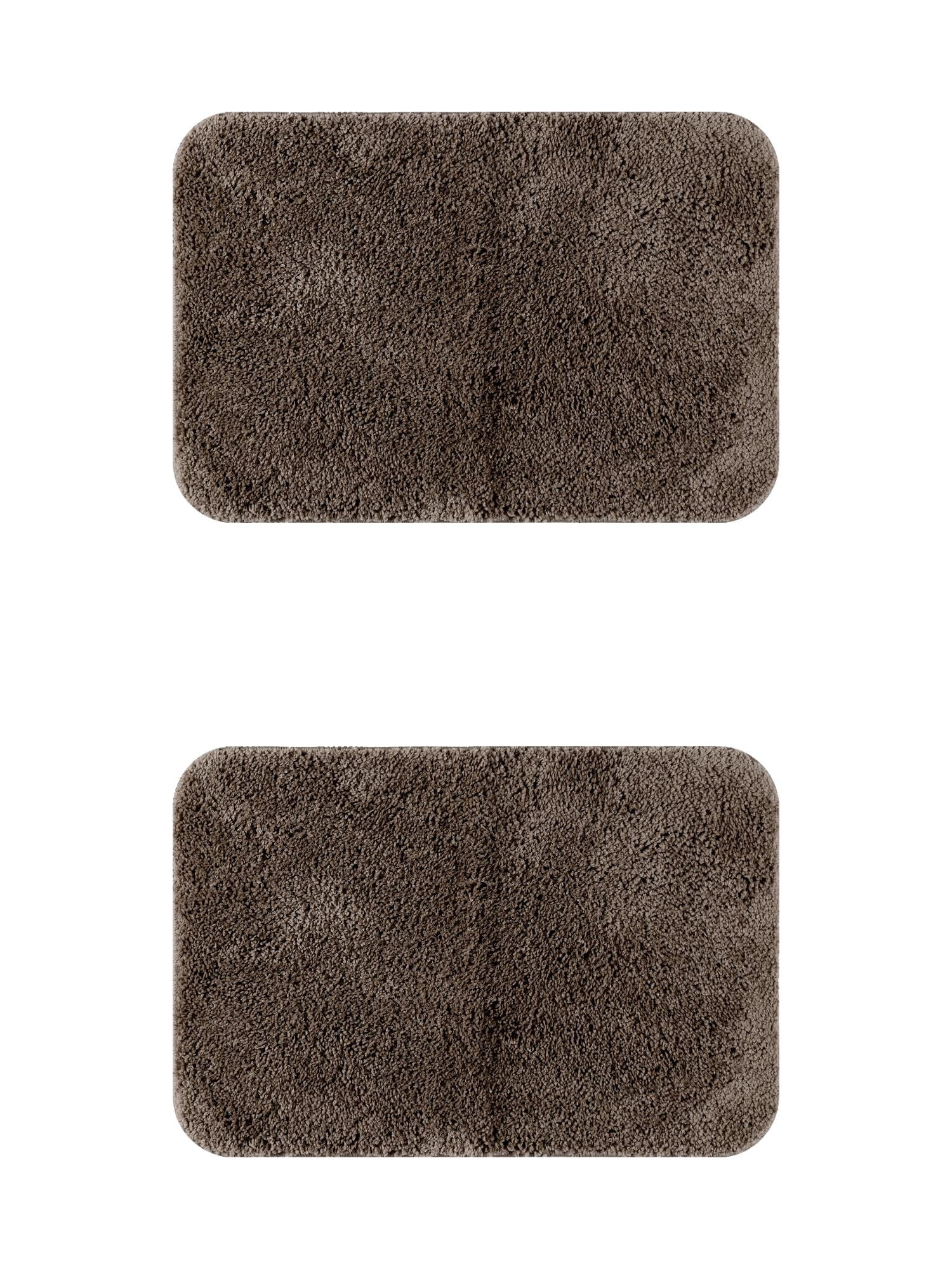 Unique Bargains 2 Pcs Non-Slip Extra Soft Plush Quick Dry Anti Skid Shaggy Bath Mats Brown 16" x 24"
