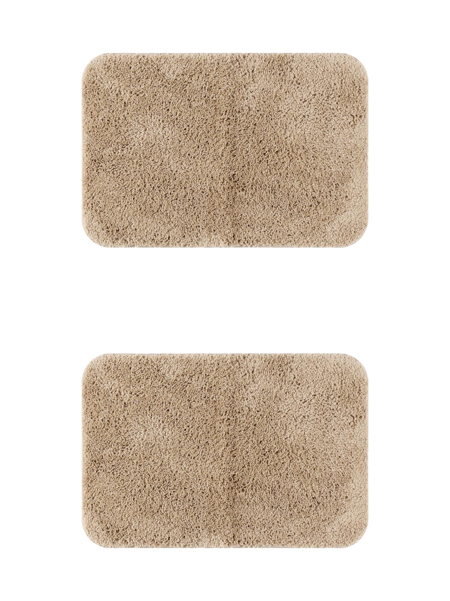 Unique Bargains 2 Pcs Non-Slip Extra Soft Plush Quick Dry Anti Skid Shaggy Bath Mats Khaki 20" x 32"