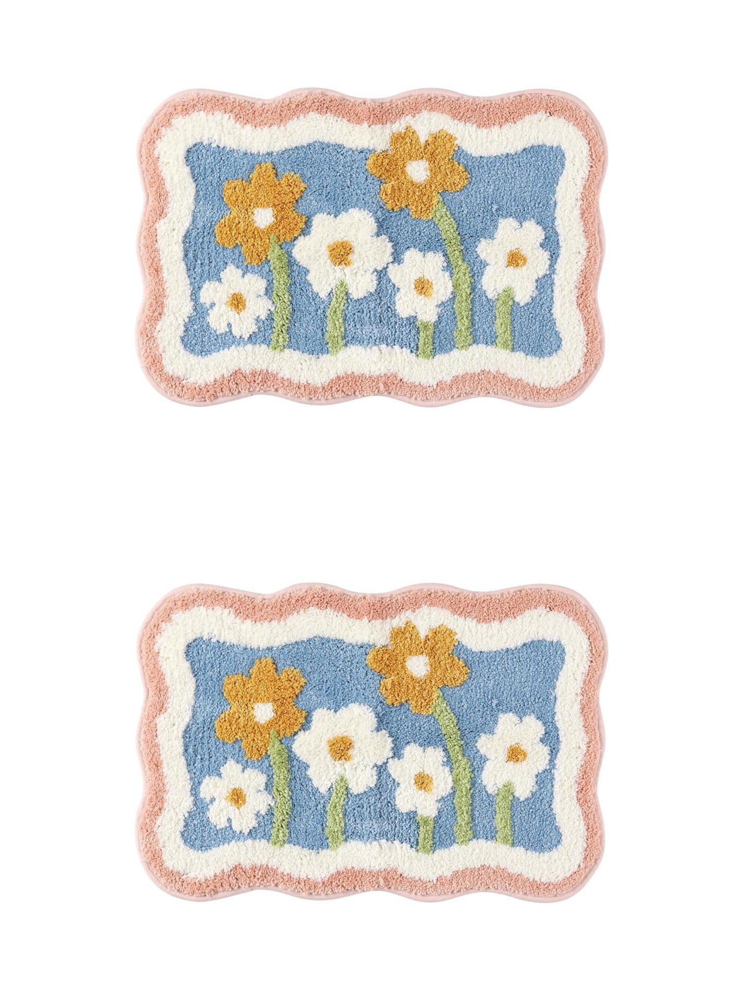 Unique Bargains 2 Pcs Non-Slip Quick Dry Bath Rugs Flower-2 20" x 32"/16" x 24"