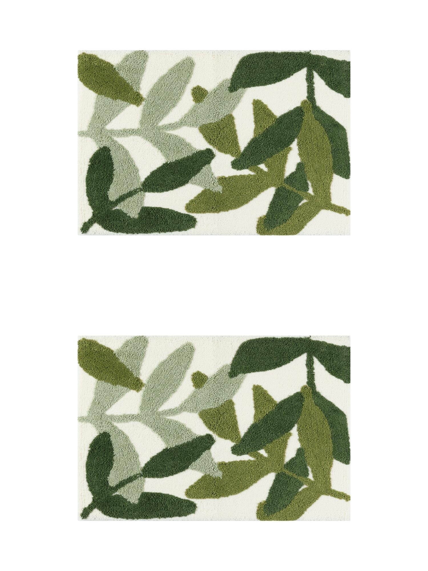 Unique Bargains 2 Pcs Non-Slip Quick Dry Bath Rugs Leaf-1 18" x 26"/20" x 32"