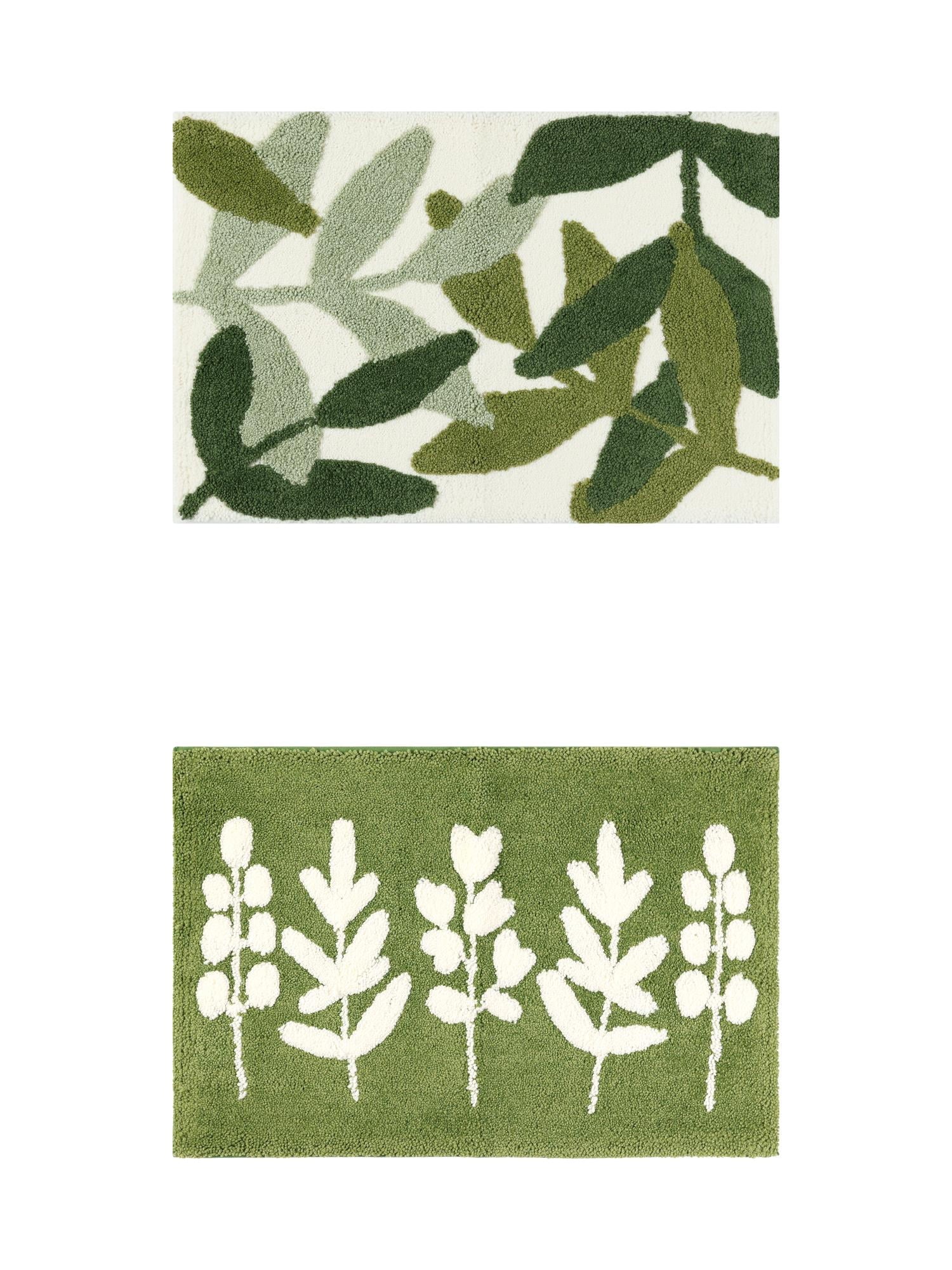 Unique Bargains 2 Pcs Non-Slip Quick Dry Bath Rugs Leaf-1/Leaves-2 20" x 32"