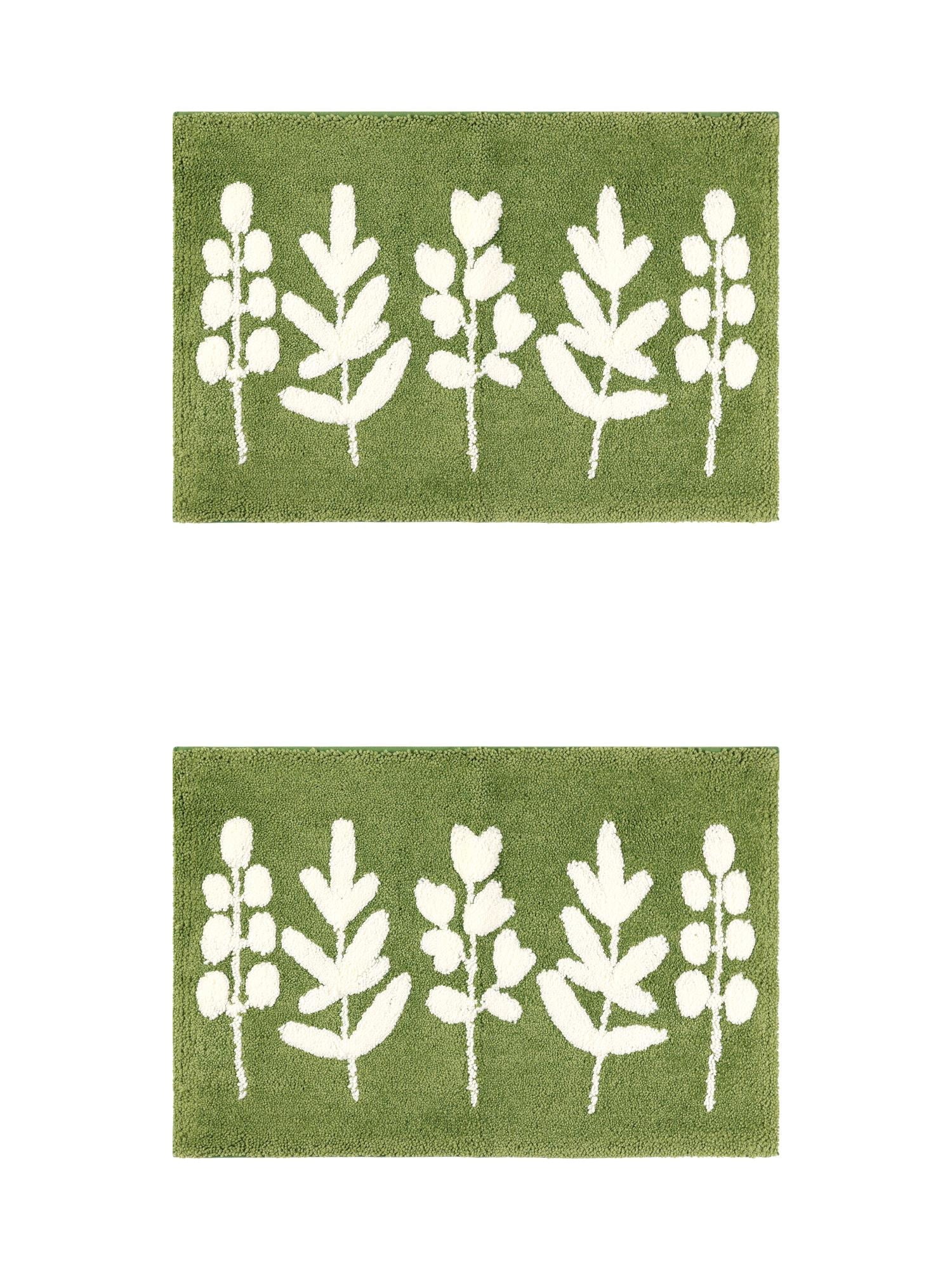 Unique Bargains 2 Pcs Non-Slip Quick Dry Bath Rugs Leaves-2 20" x 32"/18" x 26"