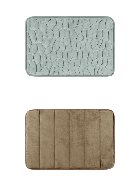 Unique Bargains 2 Pcs Non Slip Soft Bathroom Mat Grey/Brown 16" x 24"