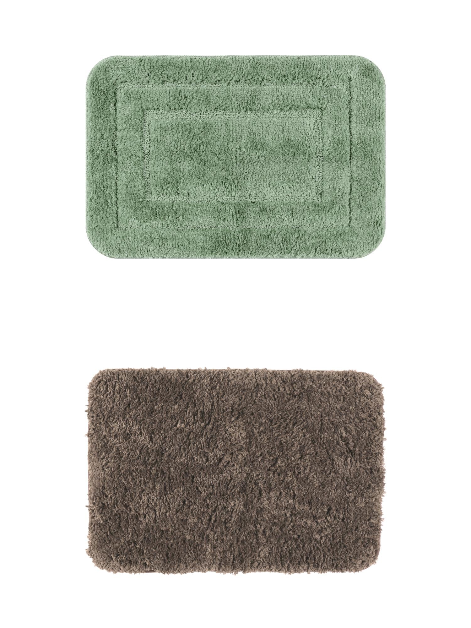 Unique Bargains 2 Pcs Non-Slip Soft Quick Dry Bath Rugs Brown/Light Green 16" x 24"