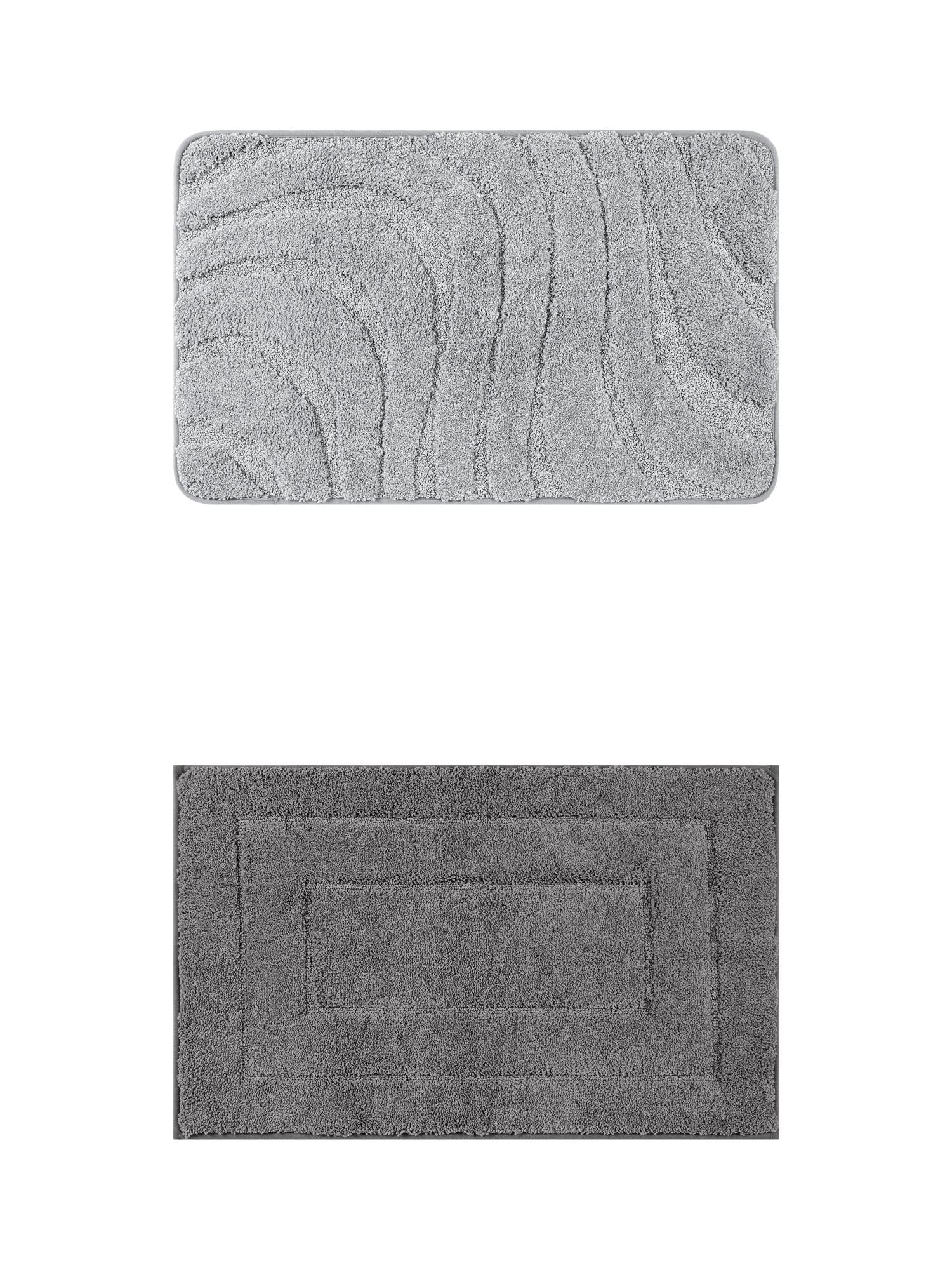 Unique Bargains 2 Pcs Non-Slip Soft Quick Dry Bath Rugs Dark Gray/Light Gray 16" x 24"