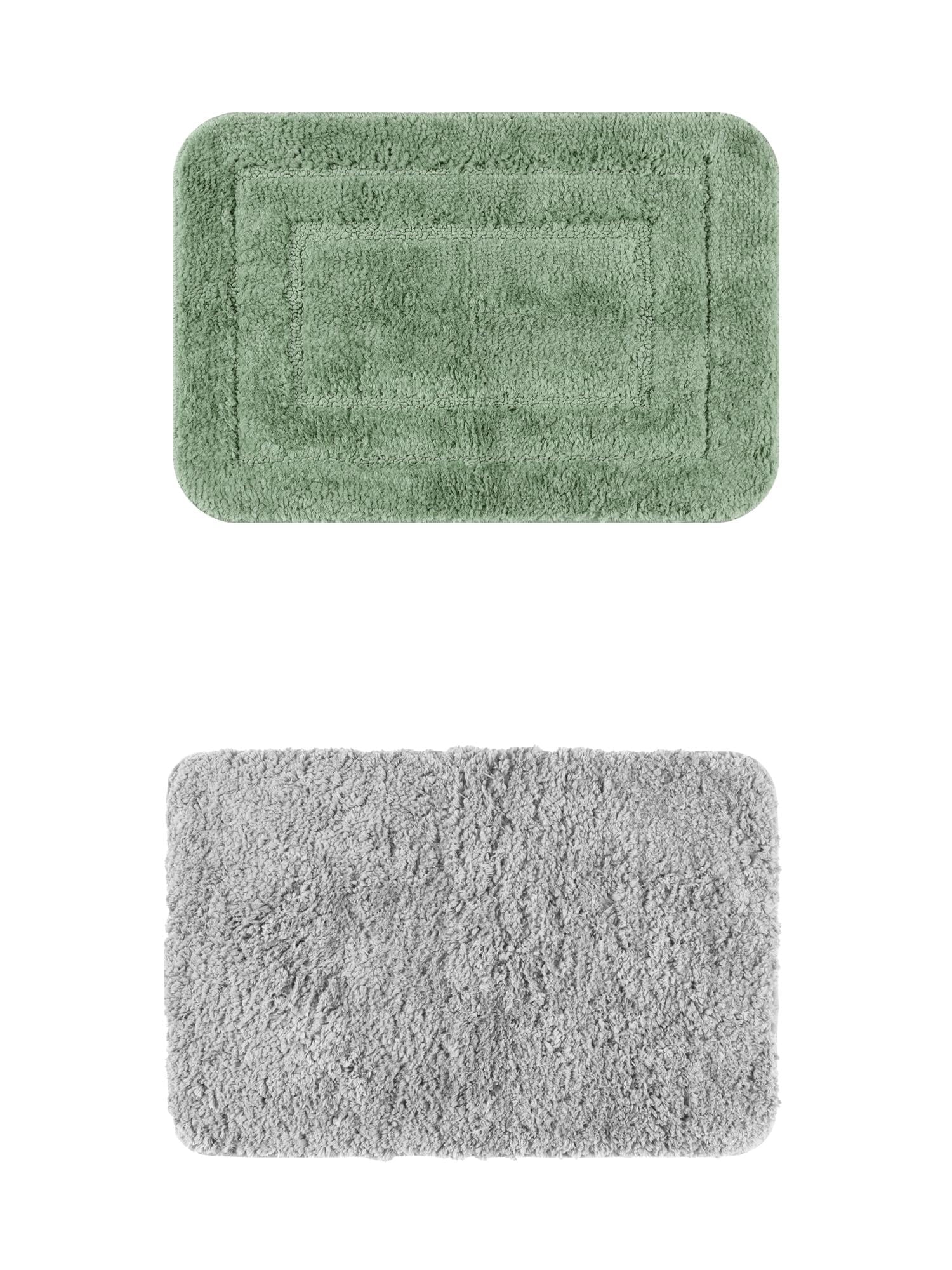 Unique Bargains 2 Pcs Non-Slip Soft Quick Dry Bath Rugs Grey/Light Green 16" x 24"