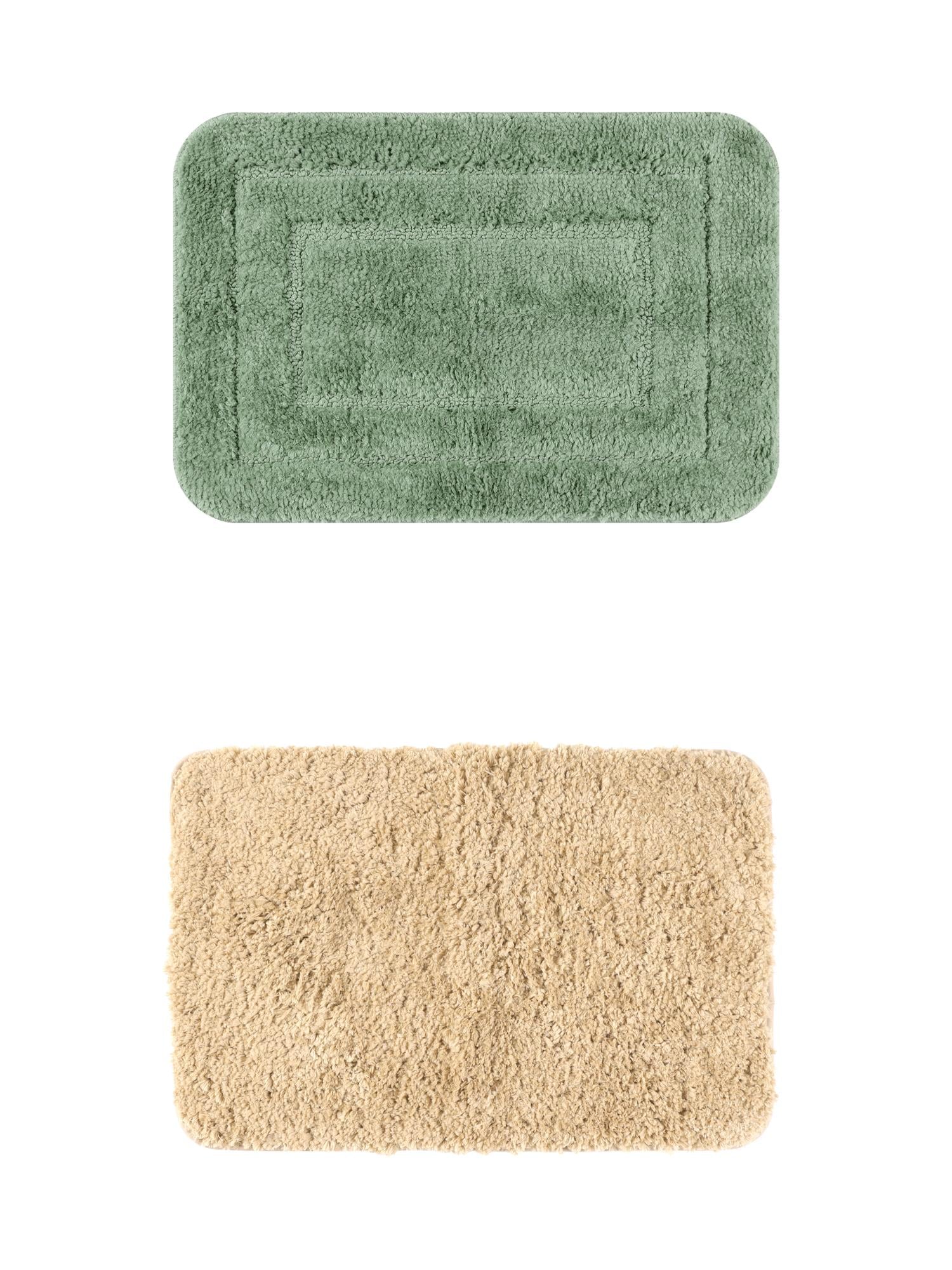 Unique Bargains 2 Pcs Non-Slip Soft Quick Dry Bath Rugs Khaki/Light Green 16" x 24"