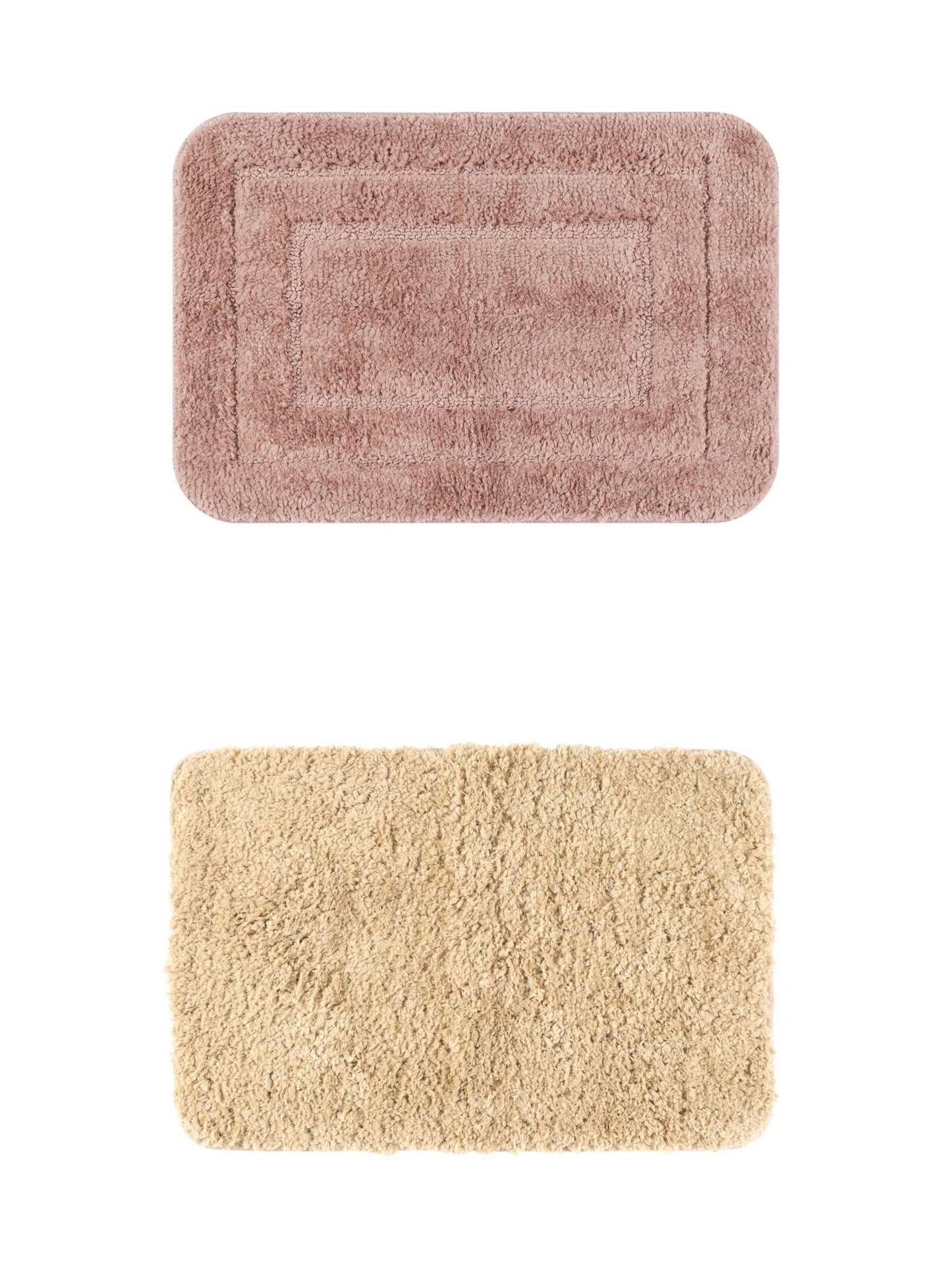 Unique Bargains 2 Pcs Non-Slip Soft Quick Dry Bath Rugs Khaki/Pink 16" x 24"