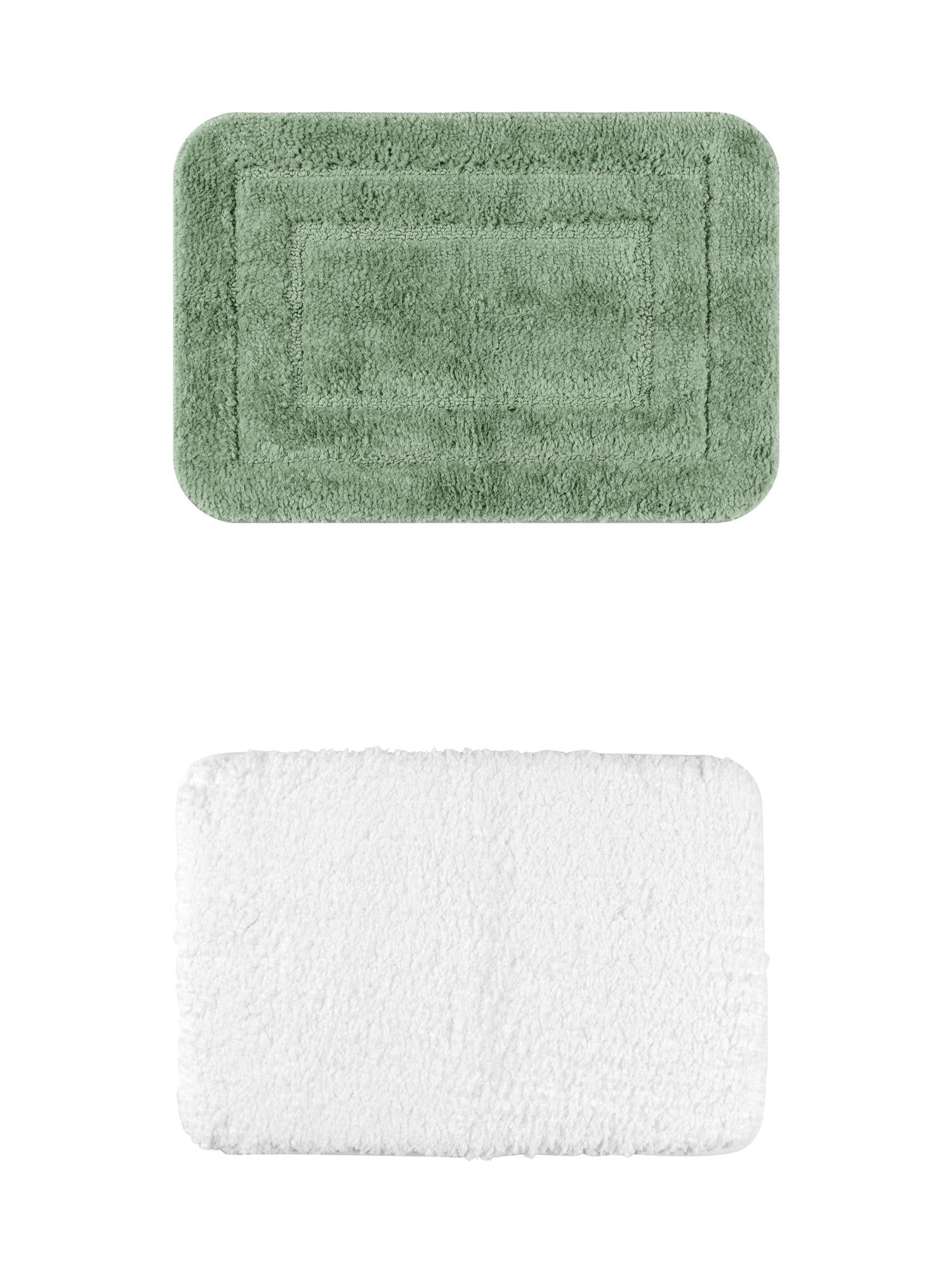Unique Bargains 2 Pcs Non-Slip Soft Quick Dry Bath Rugs White/Light Green 16" x 24"