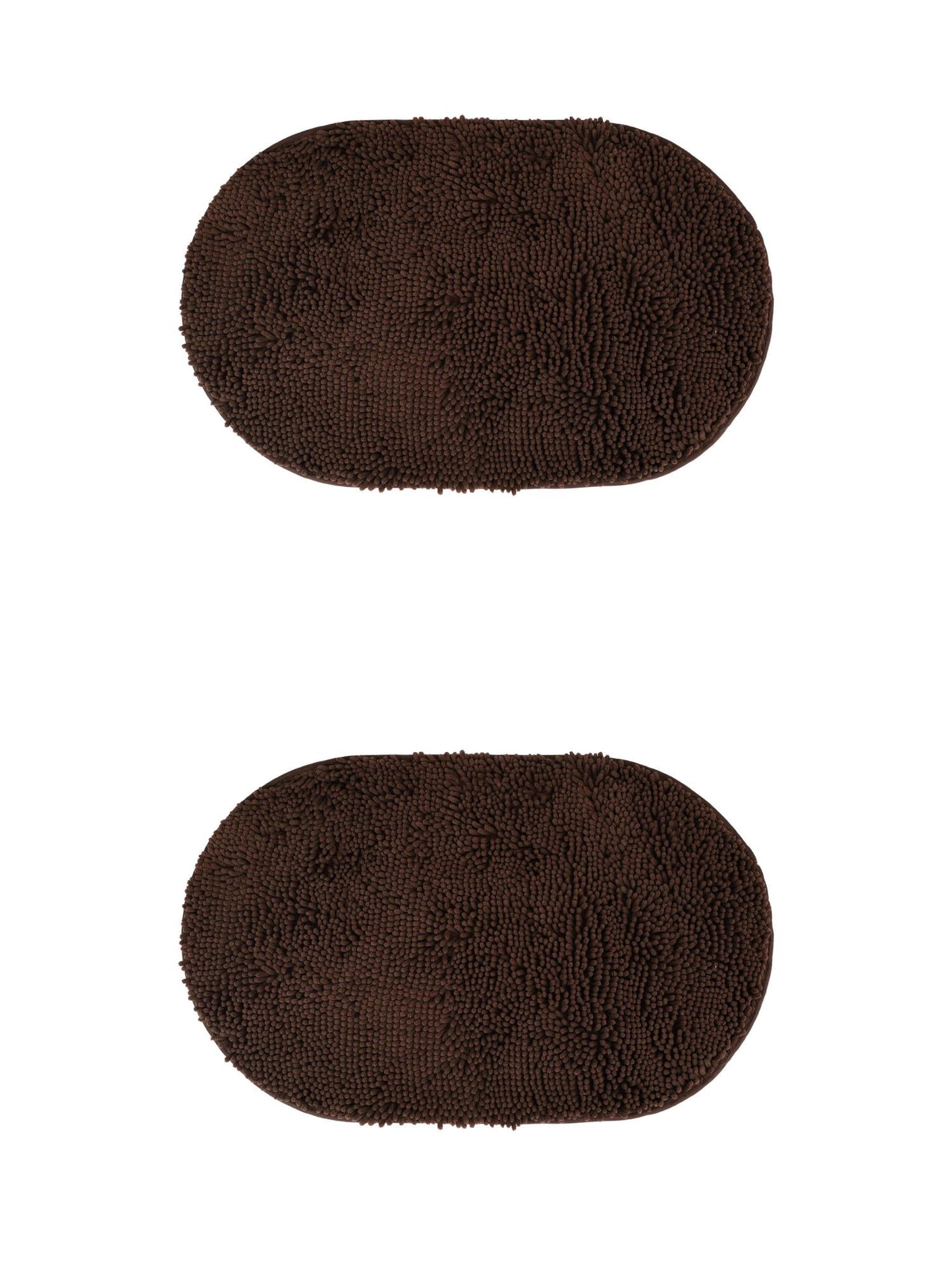 Unique Bargains 2 Pcs Oval Plush Mat Non Slip Washable Rug Brown 20" x 32"