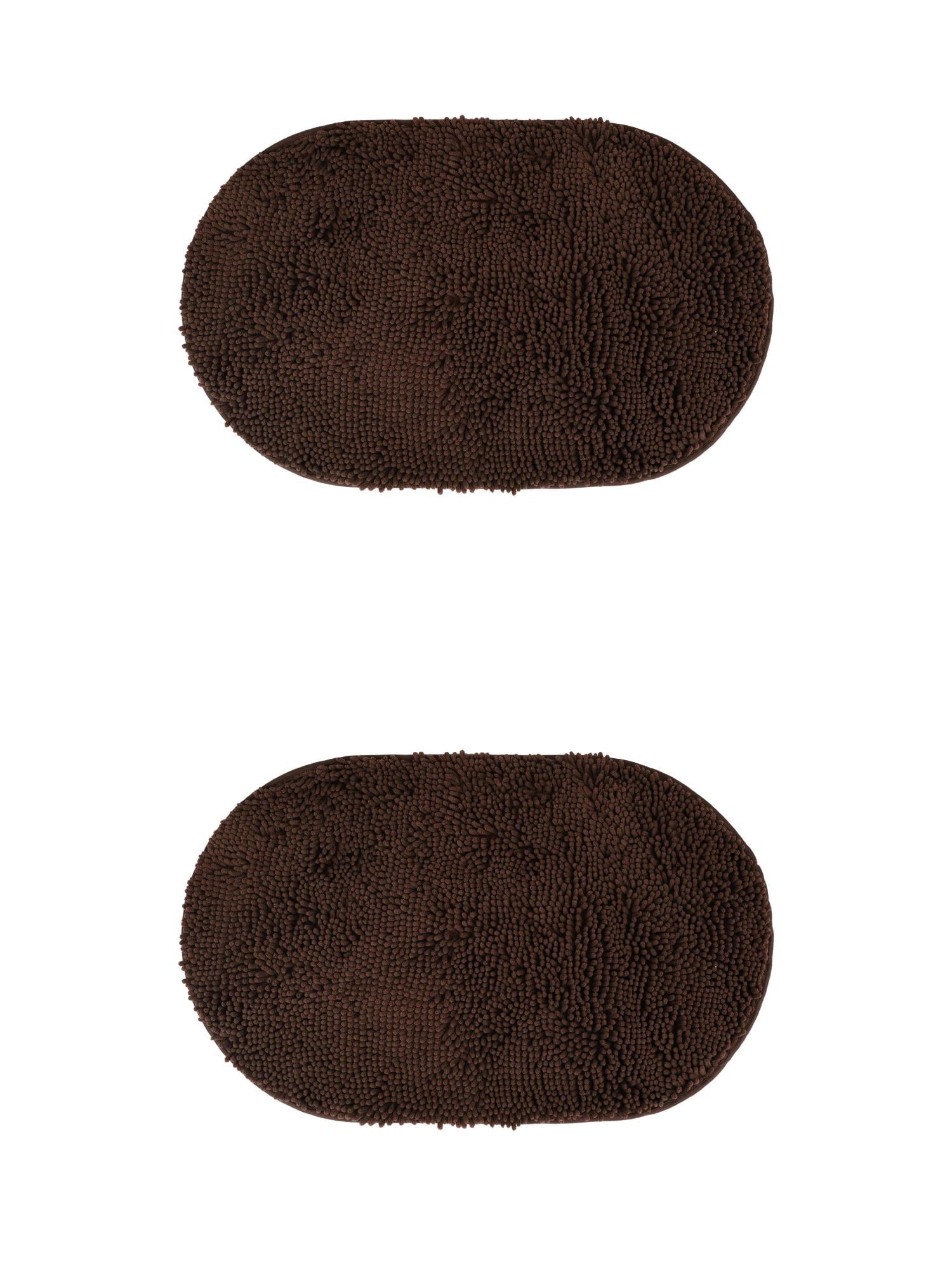 Unique Bargains 2 Pcs Oval Plush Mat Non Slip Washable Rug Brown 20" x 32"
