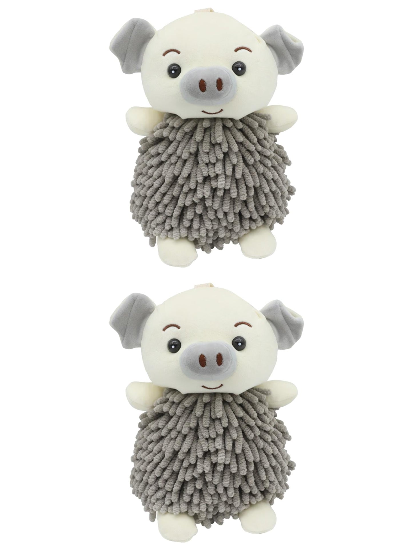 Unique Bargains 2 Pcs Piggy Chenille Hand Towels 7" x 11" Grey