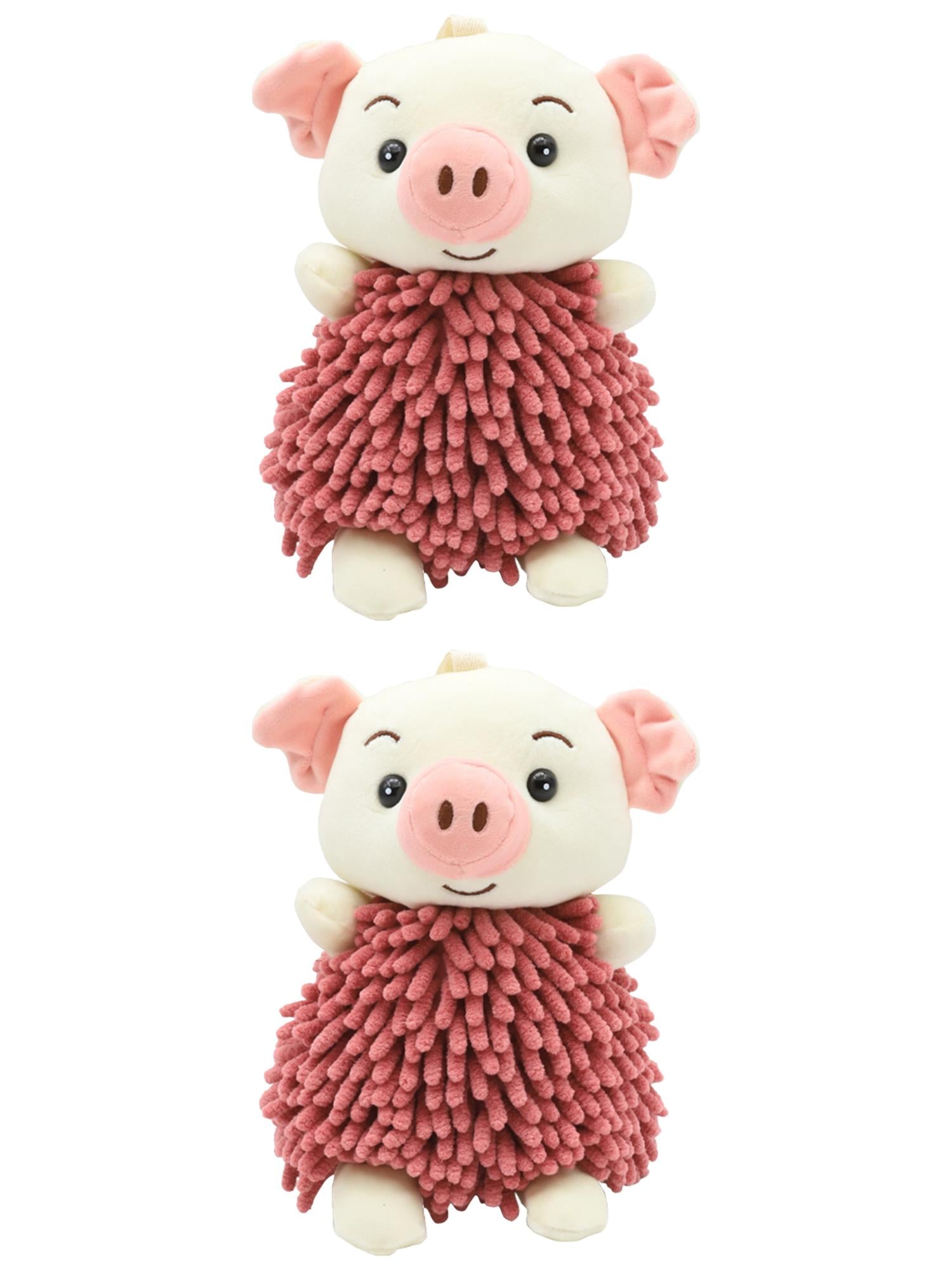 Unique Bargains 2 Pcs Piggy Chenille Hand Towels 7" x 11" Indian Red