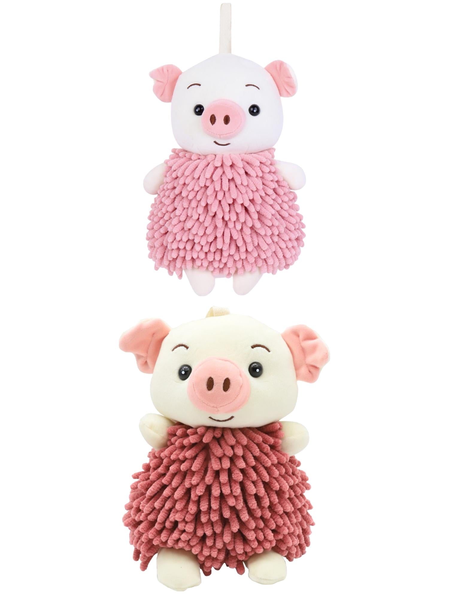 Unique Bargains 2 Pcs Piggy Chenille Hand Towels 7" x 11" Pink/Indian Red