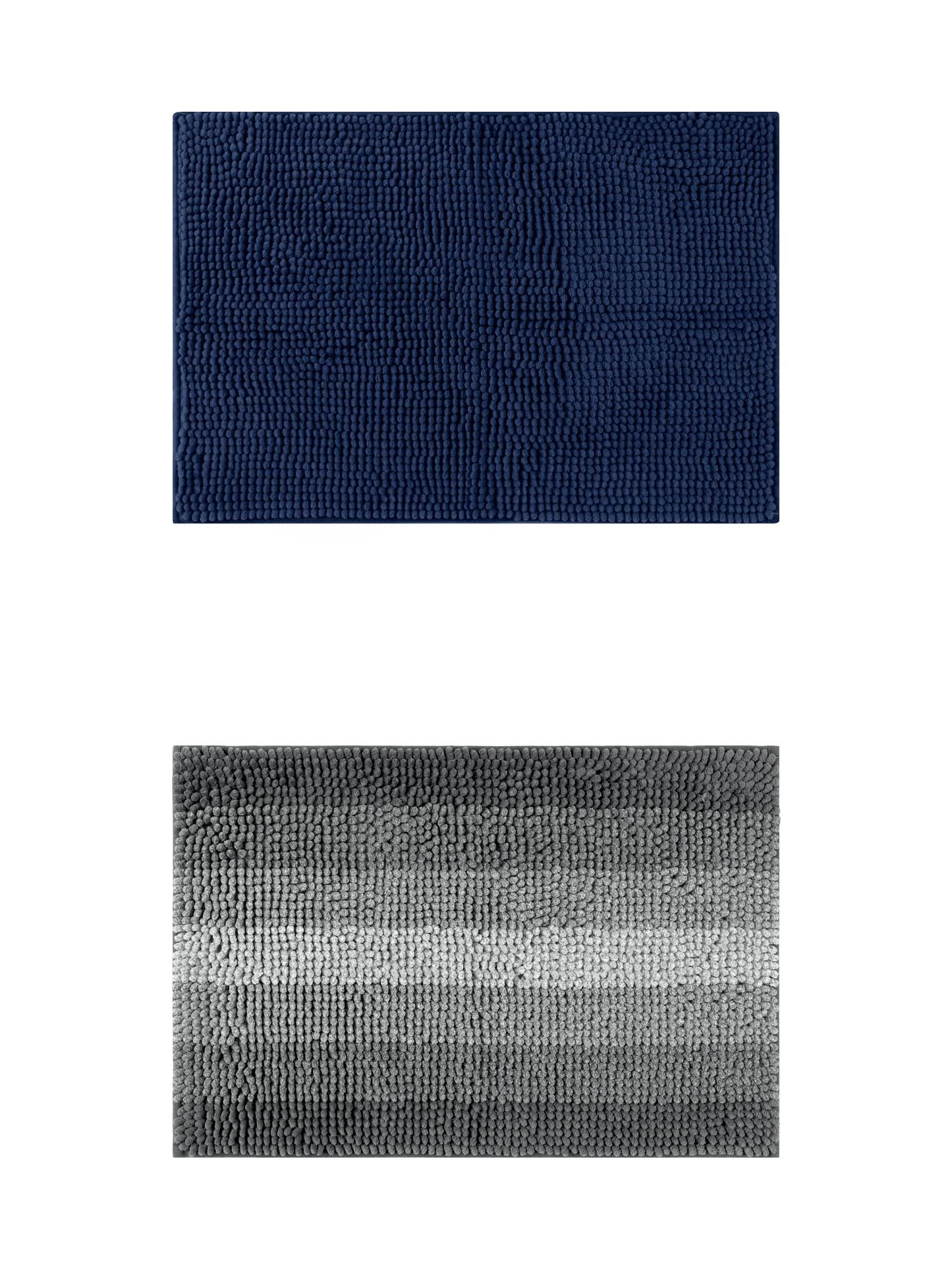 Unique Bargains 2 Pcs Plush Fluffy Extra Thick Mat Black/Dark Blue 16" x 24"