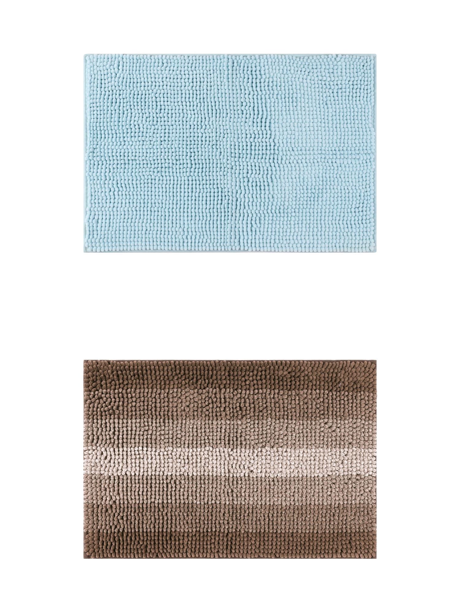 Unique Bargains 2 Pcs Plush Fluffy Extra Thick Mat Blue/Coffee 16" x 24"