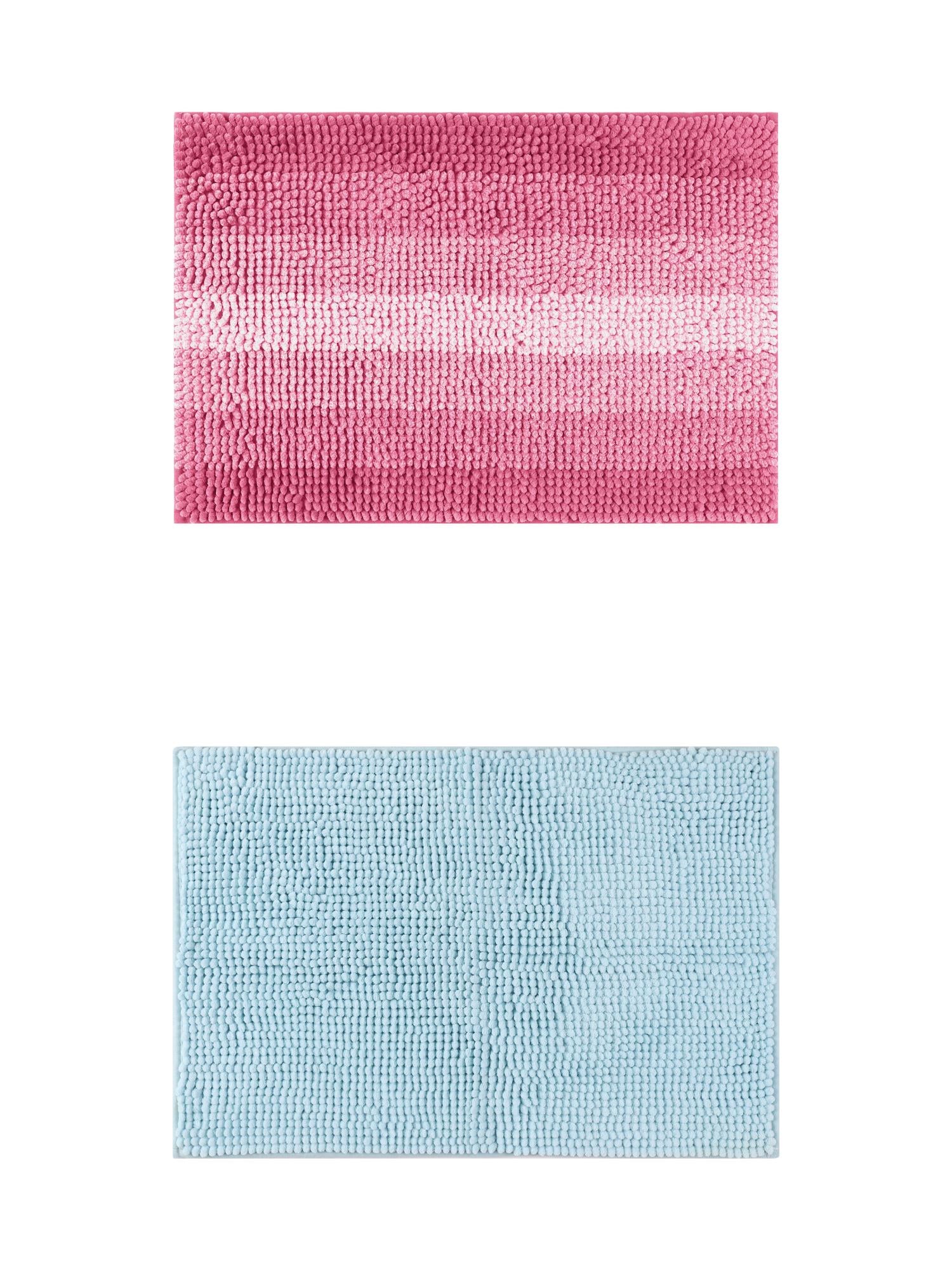 Unique Bargains 2 Pcs Plush Fluffy Extra Thick Mat Blue/Pink 20" x 32"