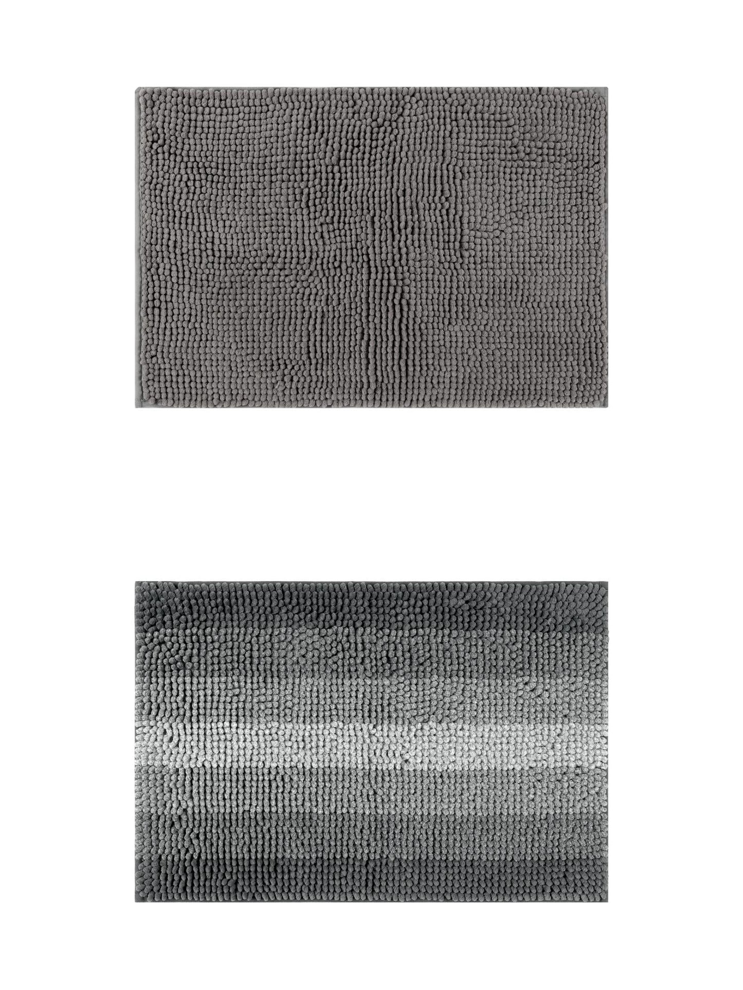 Unique Bargains 2 Pcs Plush Fluffy Extra Thick Mat Grey/Black 16" x 24"