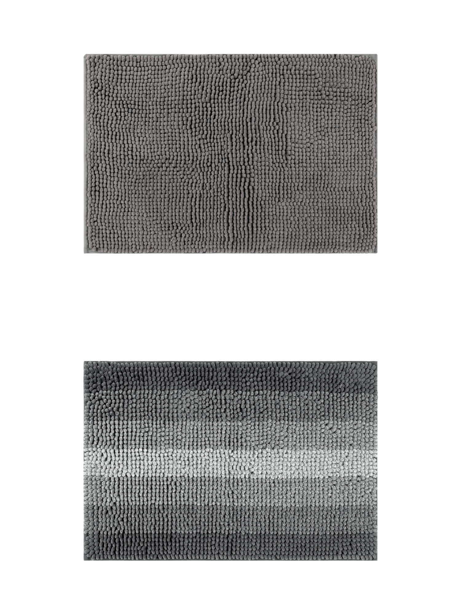 Unique Bargains 2 Pcs Plush Fluffy Extra Thick Mat Grey/Black 16" x 24"