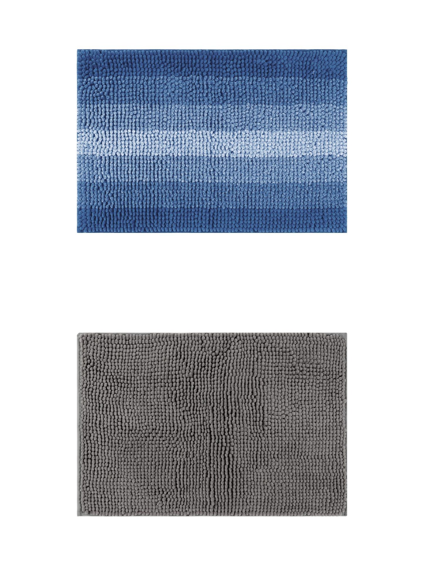 Unique Bargains 2 Pcs Plush Fluffy Extra Thick Mat Grey/Navy Blue 16" x 24"