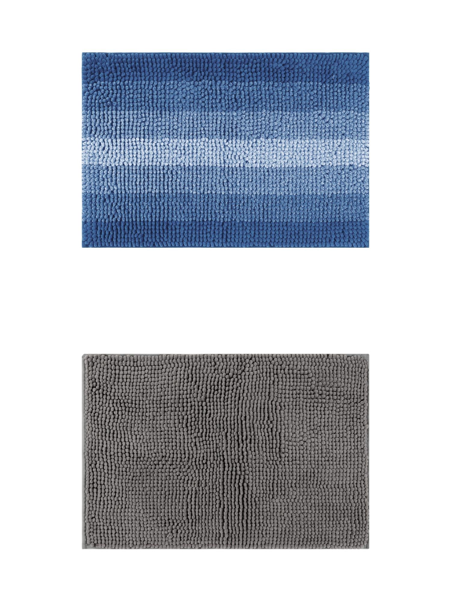 Unique Bargains 2 Pcs Plush Fluffy Extra Thick Mat Grey/Navy Blue 20" x 32"