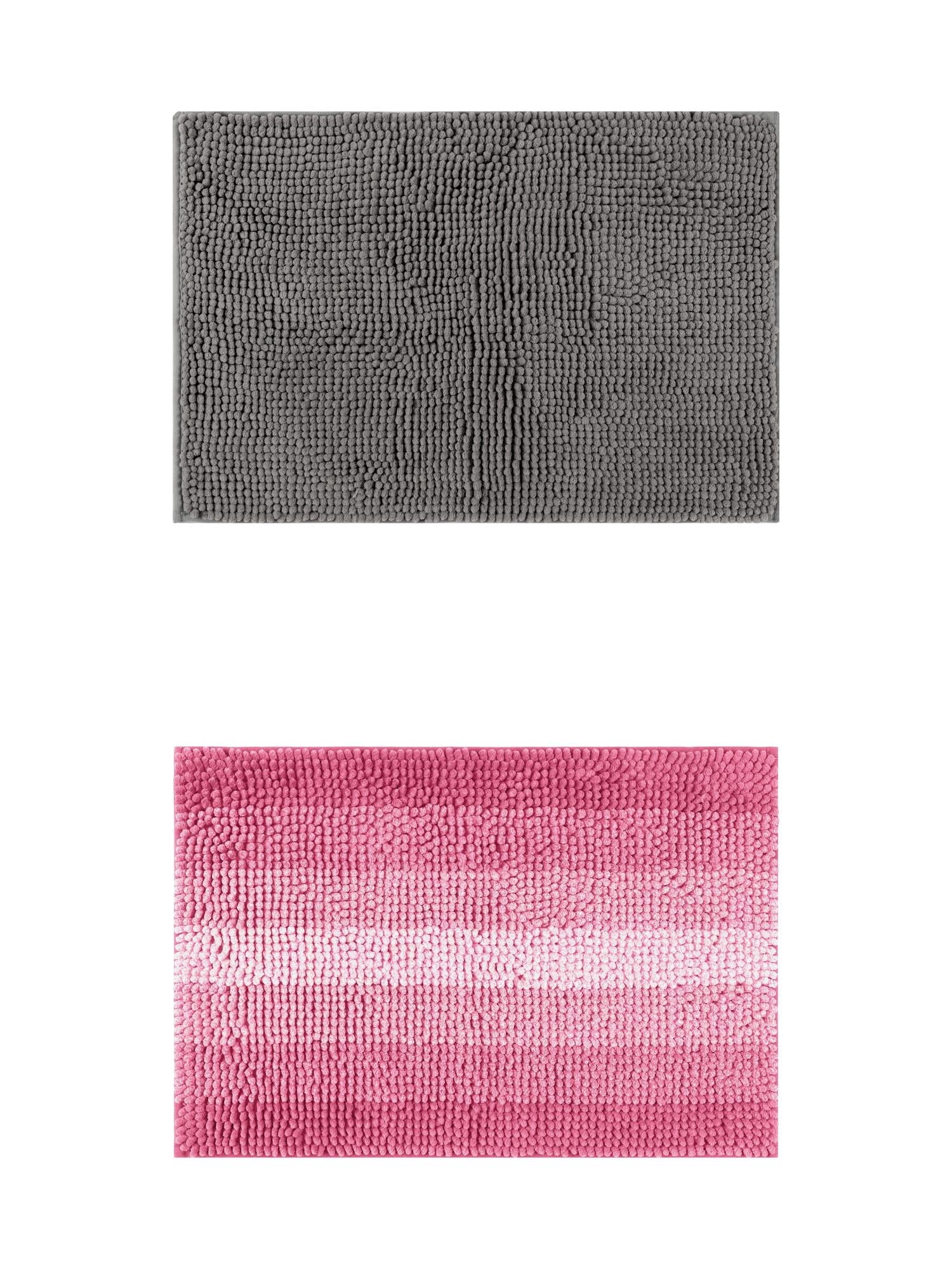 Unique Bargains 2 Pcs Plush Fluffy Extra Thick Mat Grey/Pink 20" x 32"