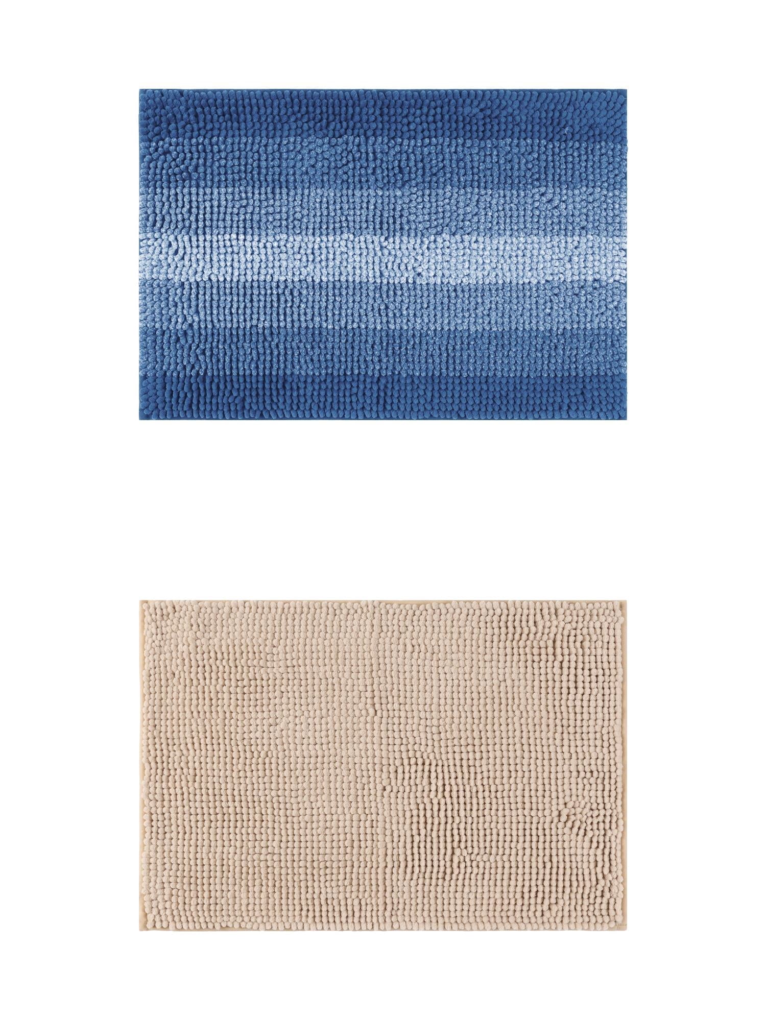 Unique Bargains 2 Pcs Plush Fluffy Extra Thick Mat Khaki/Navy Blue 20" x 32"