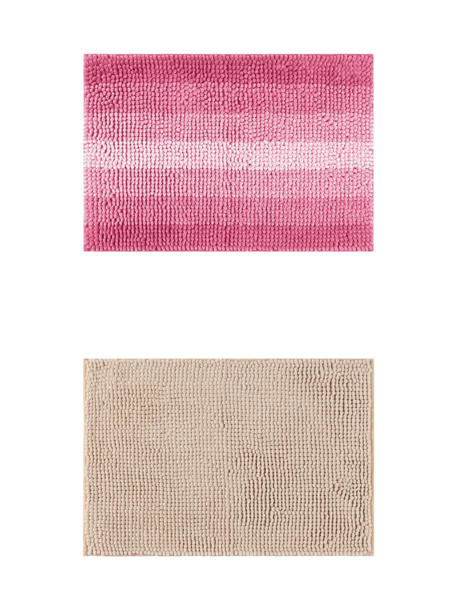 Unique Bargains 2 Pcs Plush Fluffy Extra Thick Mat Khaki/Pink 20" x 32"