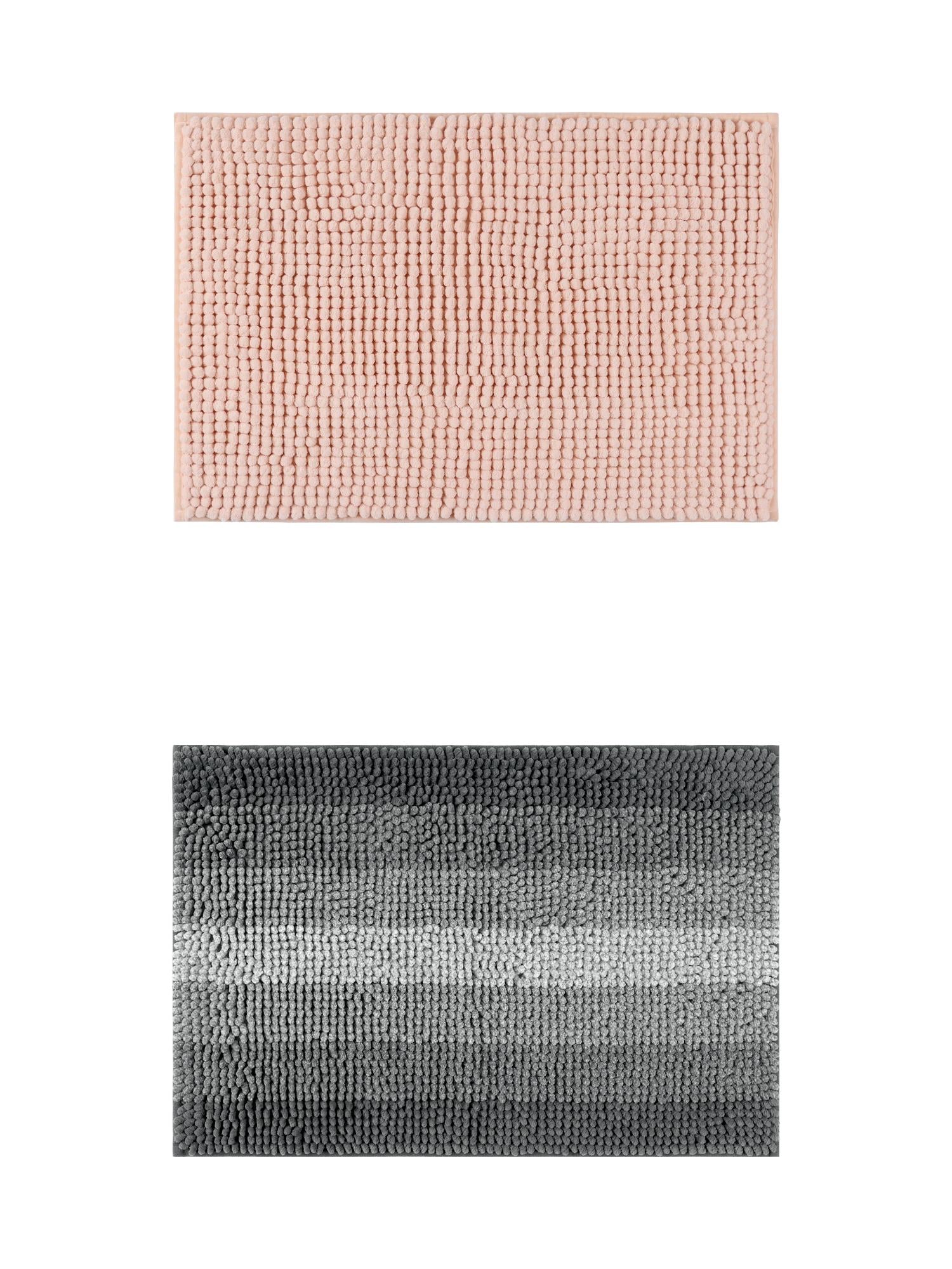 Unique Bargains 2 Pcs Plush Fluffy Extra Thick Mat Pink/Black 16" x 24"