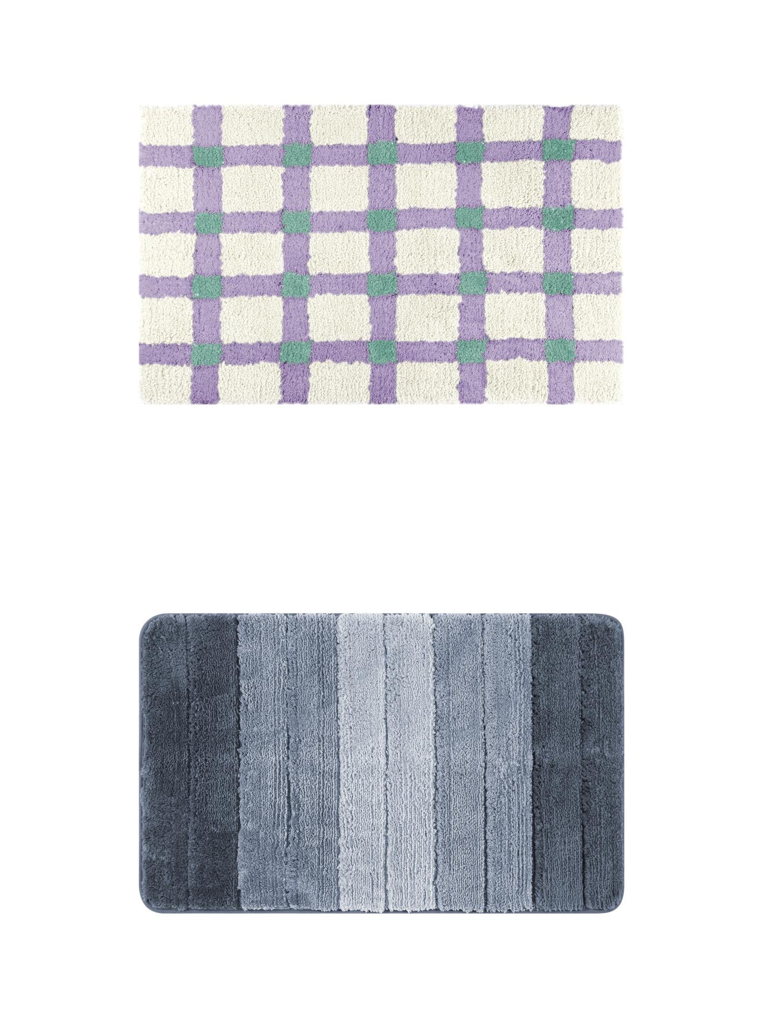 Unique Bargains 2 Pcs Plush Gradient Bath Rugs Blue/Purple Green 16" x 24"