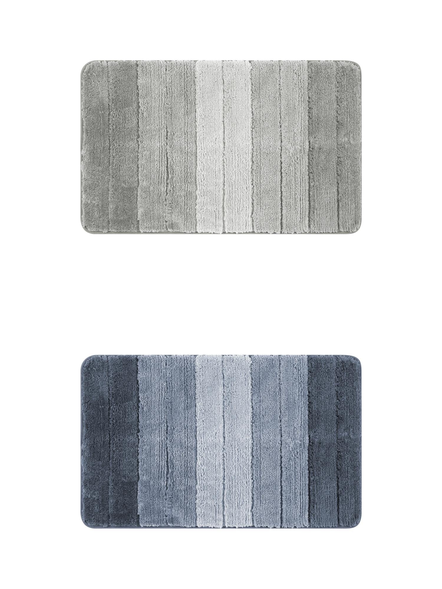 Unique Bargains 2 Pcs Plush Gradient Striped Bath Mats Microfiber Shaggy Rugs Green 16" x 24"/20" x 32"