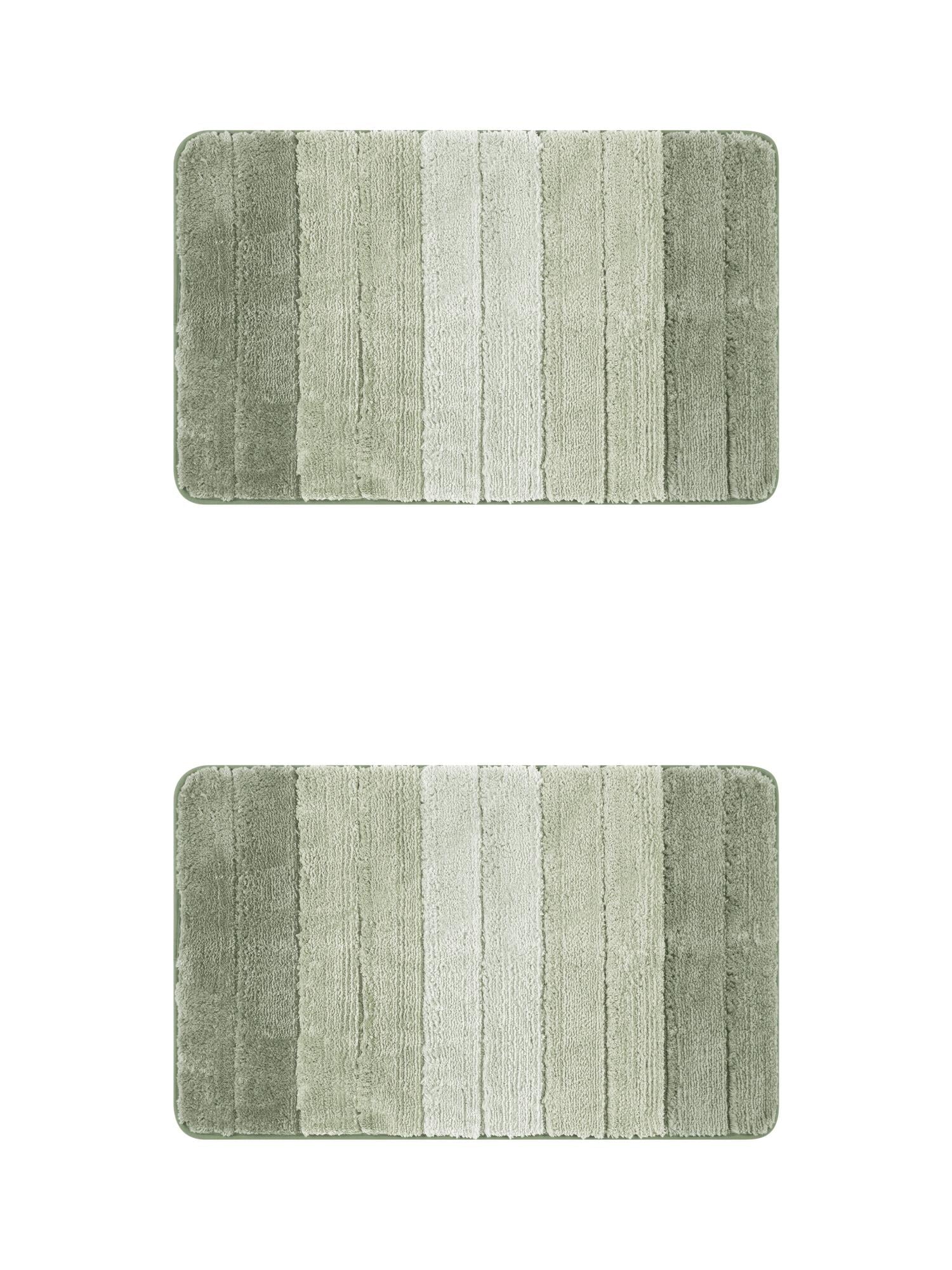 Unique Bargains 2 Pcs Plush Gradient Striped Bath Mats Microfiber Shaggy Rugs Green 16" x 24"