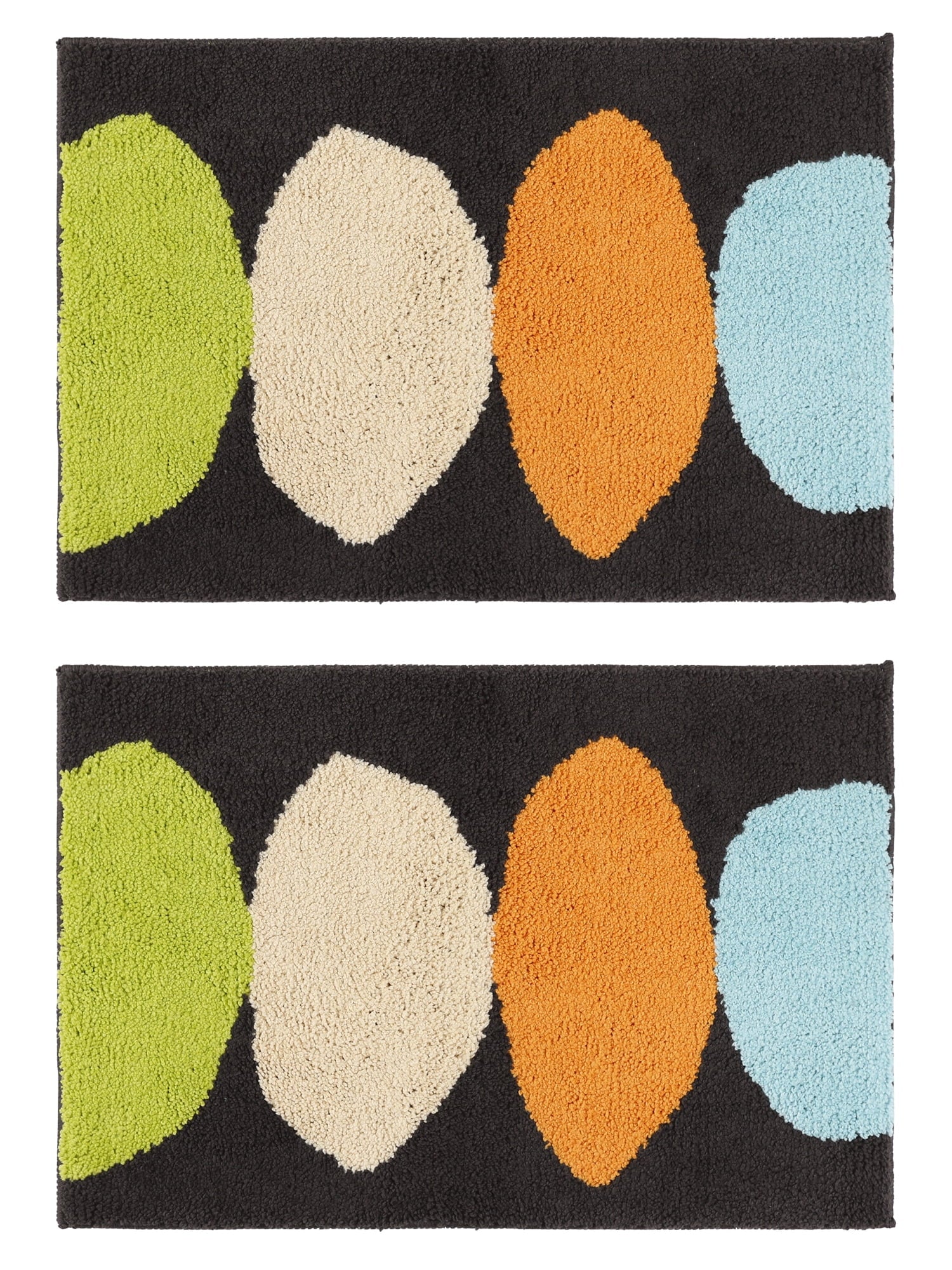 Unique Bargains 2 Pcs Printing Bath Mats Non-Slip Quick Dry Rugs for Bathroom Black 18" x 26"
