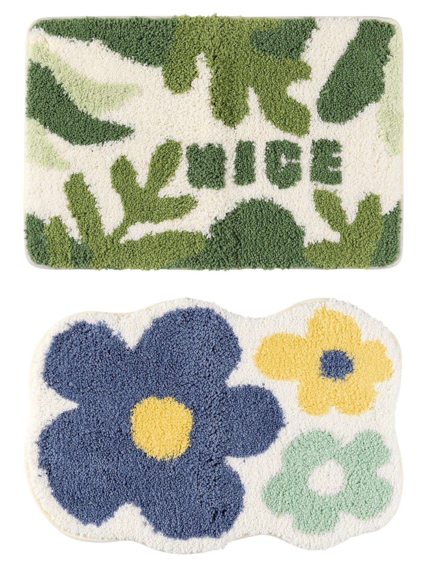 Unique Bargains 2 Pcs Printing Bath Mats Non-Slip Quick Dry Rugs for Bathroom Flower/Leaf 16" x 24"