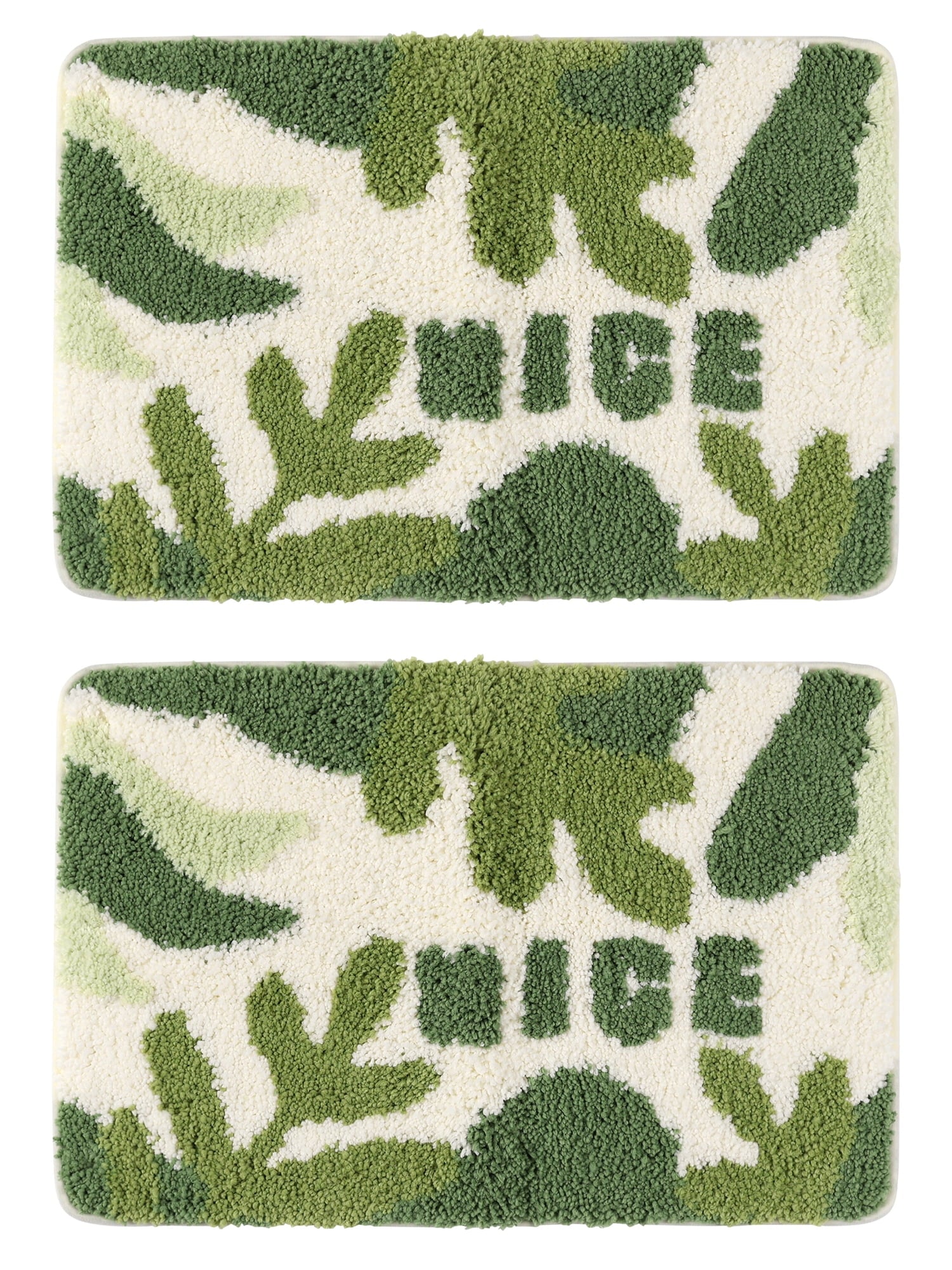 Unique Bargains 2 Pcs Printing Bath Mats Non-Slip Quick Dry Rugs for Bathroom Leaf 16" x 24"