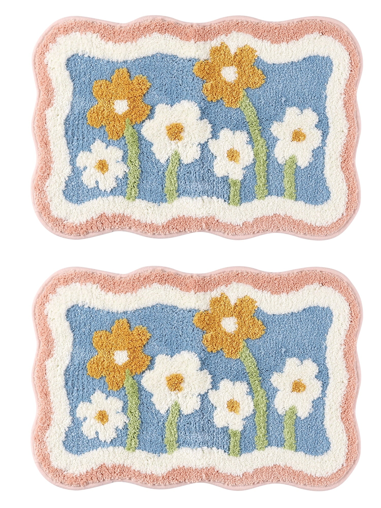 Unique Bargains 2 Pcs Printing Non-Slip Bathroom Mats Soft Plush Fluffy Bath Rugs Flower-2 20" x 32"