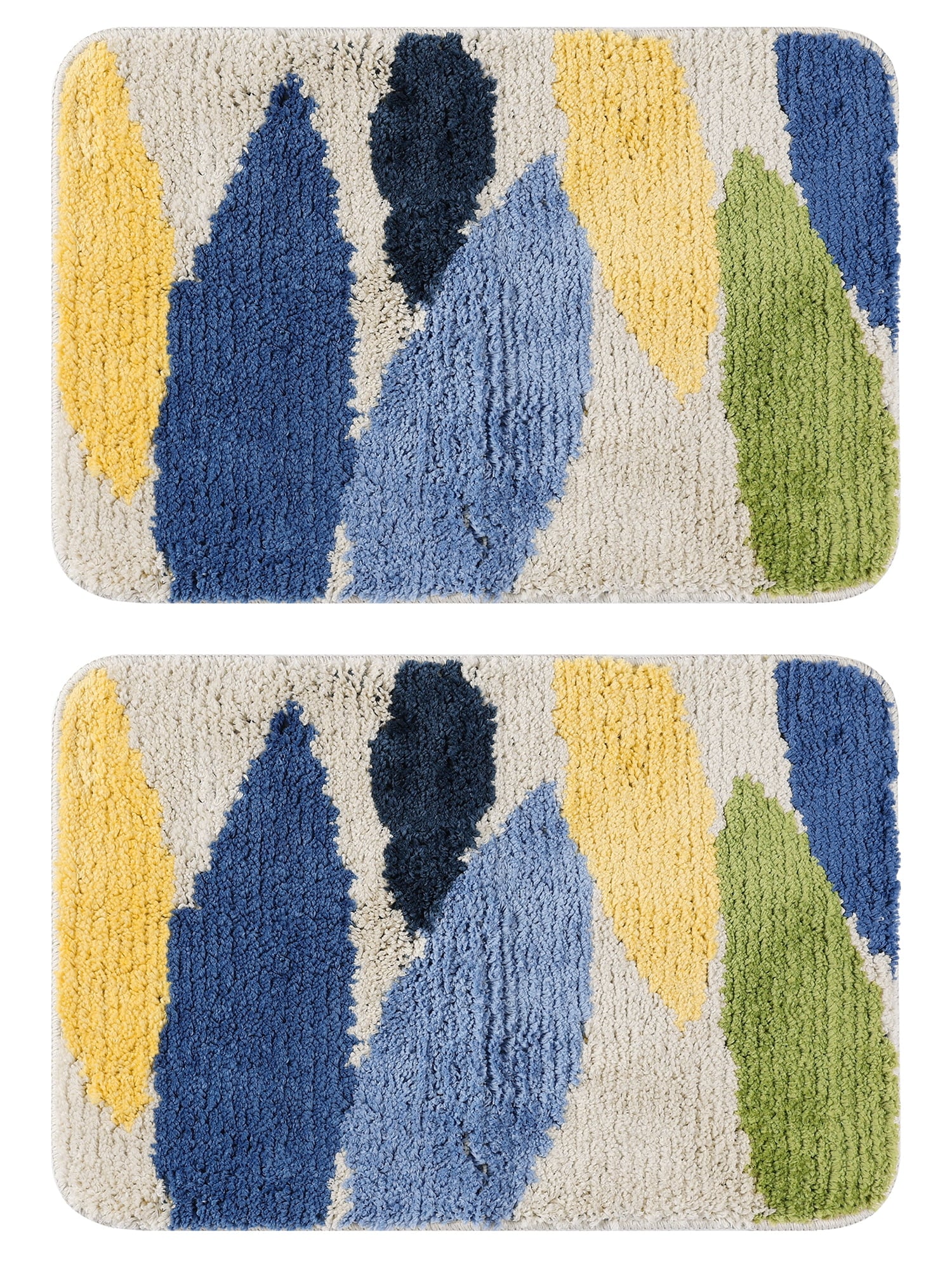 Unique Bargains 2 Pcs Printing Non-Slip Bathroom Mats Soft Plush Fluffy Bath Rugs Leaves-3 20" x 32"