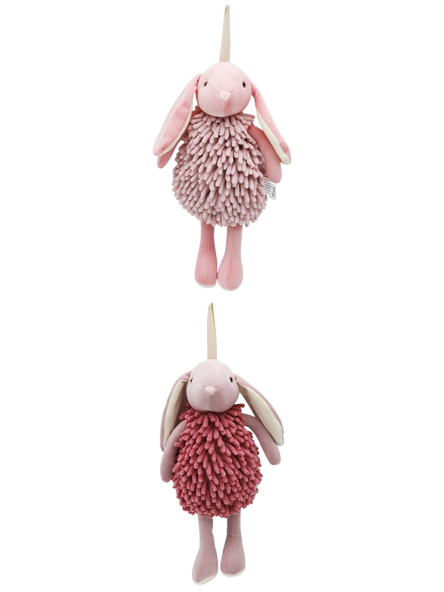 Unique Bargains 2 Pcs Rabbit Hand Towels 6" x 14" Pink/Indian Red