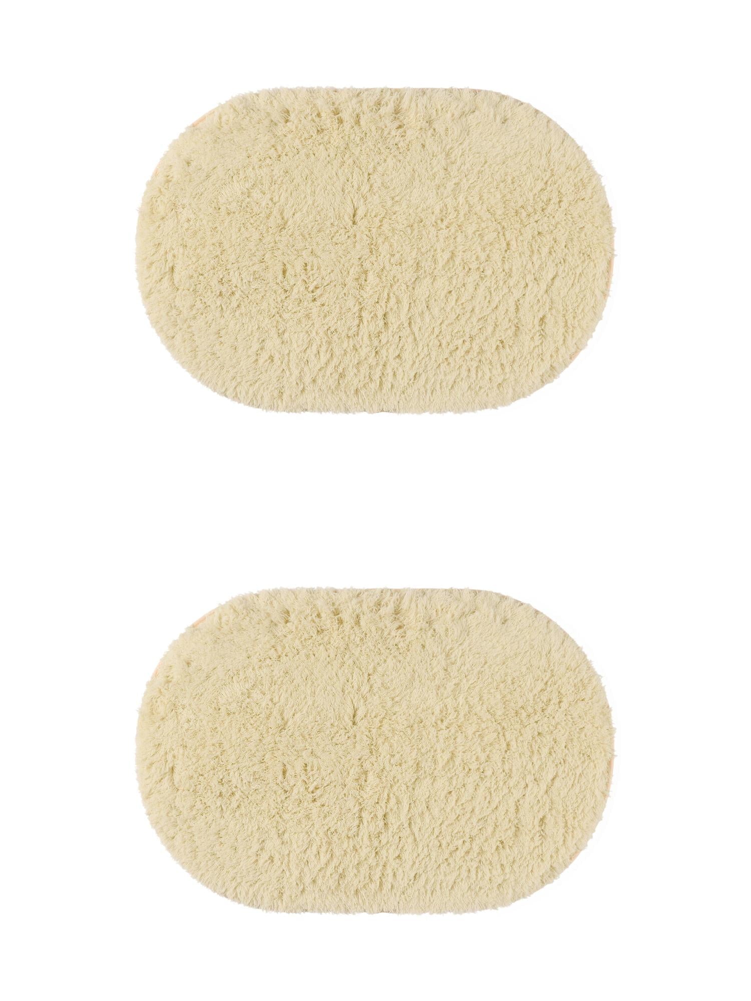 Unique Bargains 2 Pcs Shag Bath Rugs Absorbent Soft Thick Bathroom Mats Beige 20" x 32"