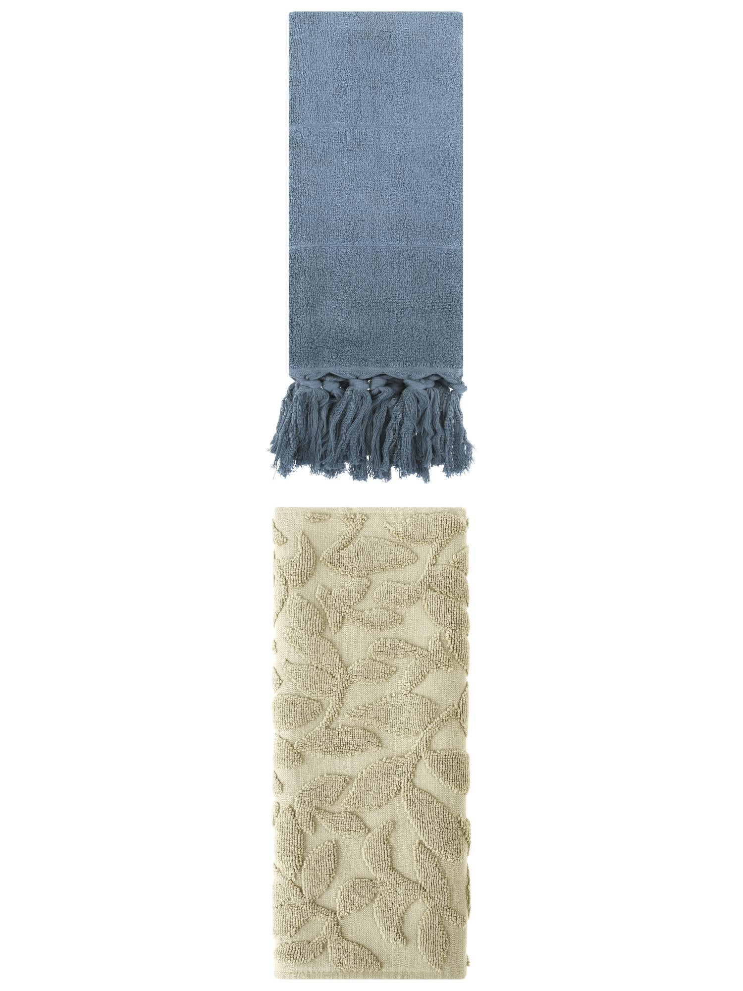 Unique Bargains 2 Pack Soft Absorbent Cotton Hand Towels with Tassels 14" x 30" Blue/Green