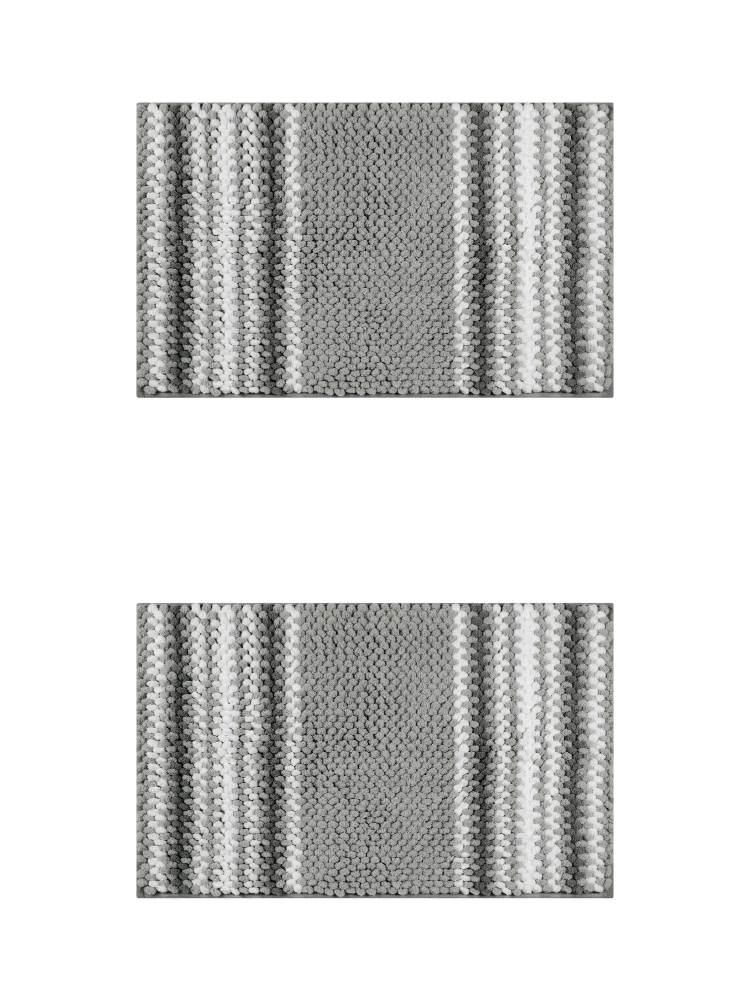 Unique Bargains 2 Pcs Soft Absorbent Fluffy Chenille Bath Mats Striped Non Slip Rugs Grey 20" x 32"