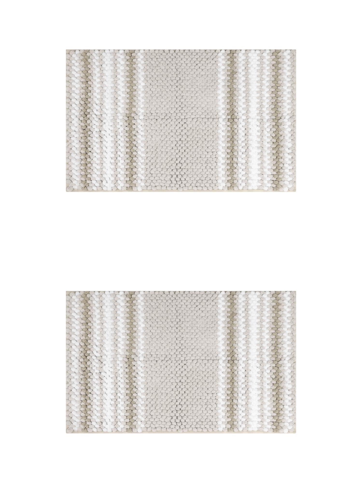 Unique Bargains 2 Pcs Soft Absorbent Fluffy Chenille Bath Mats Striped Non Slip Rugs Khaki 20" x 32"