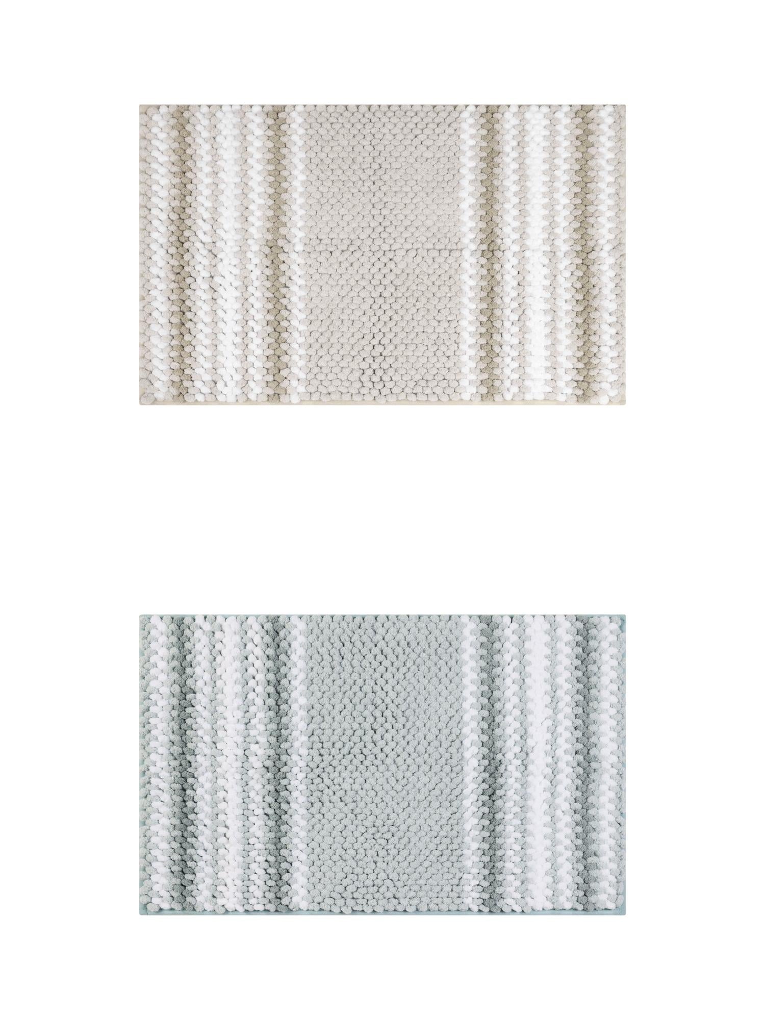 Unique Bargains 2 Pcs Soft Absorbent Fluffy Chenille Bath Mats Striped Non Slip Rugs Khaki/Green Blue 20" x 32"