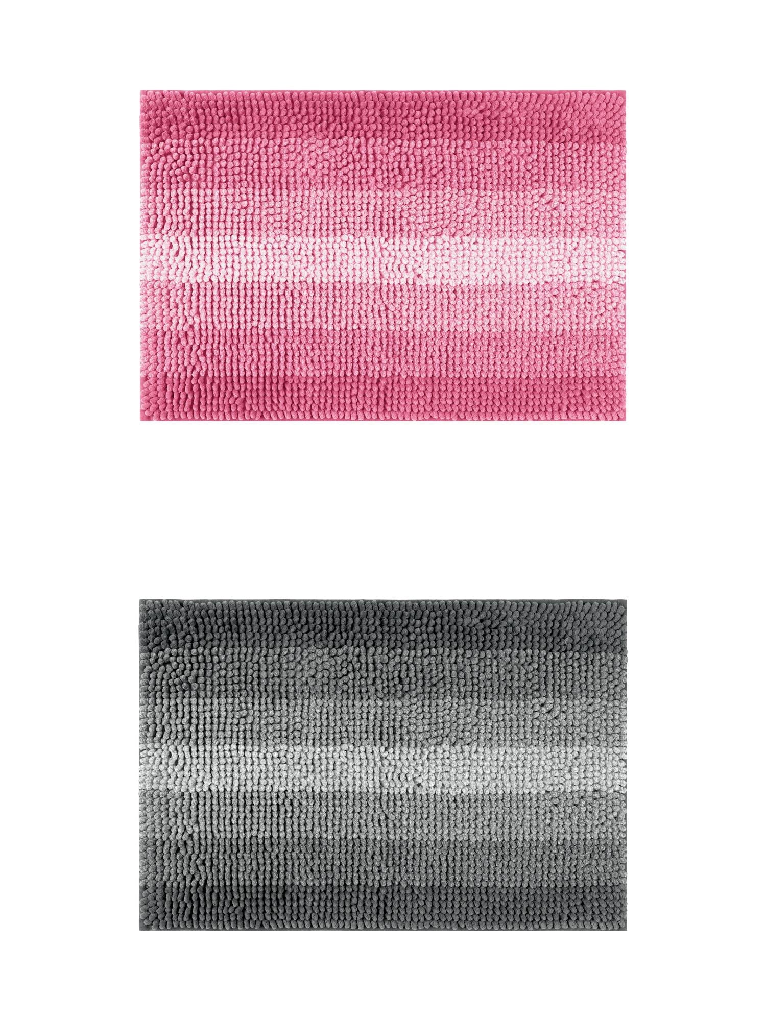 Unique Bargains 2 Pcs Striped Mats Non-Slip Bath Carpet Black/Pink 20" x 32"
