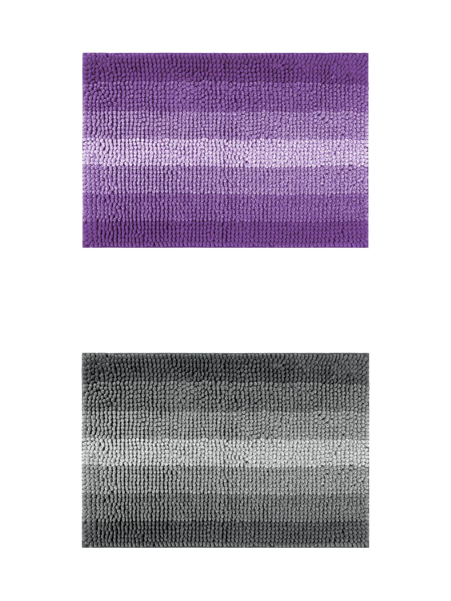 Unique Bargains 2 Pcs Striped Mats Non-Slip Bath Carpet Navy Blue/Purple 16" x 24"