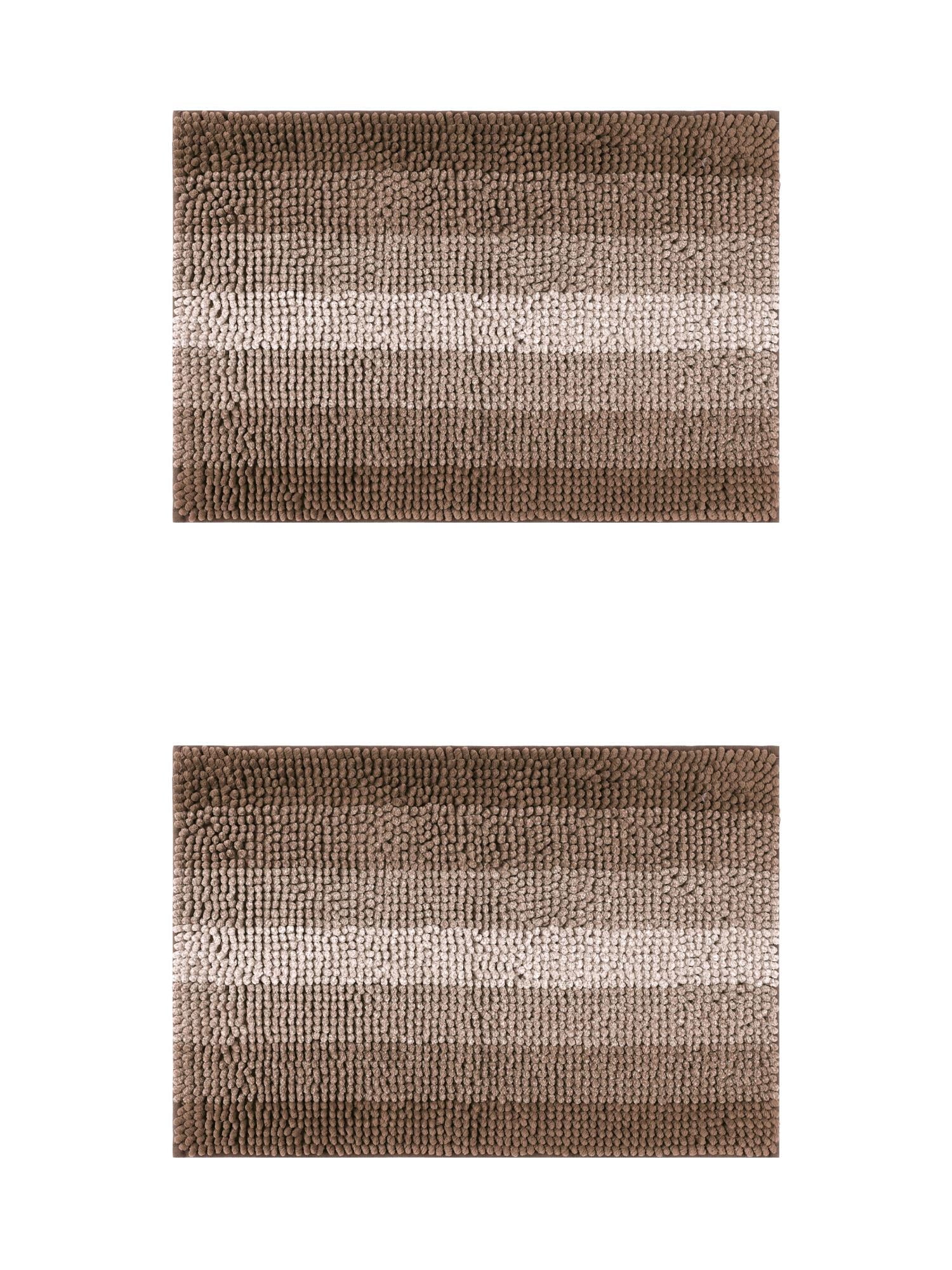 Unique Bargains 2 Pcs Striped Mats Non-Slip Bath Carpet Coffee 16" x 24"/20" x 32"