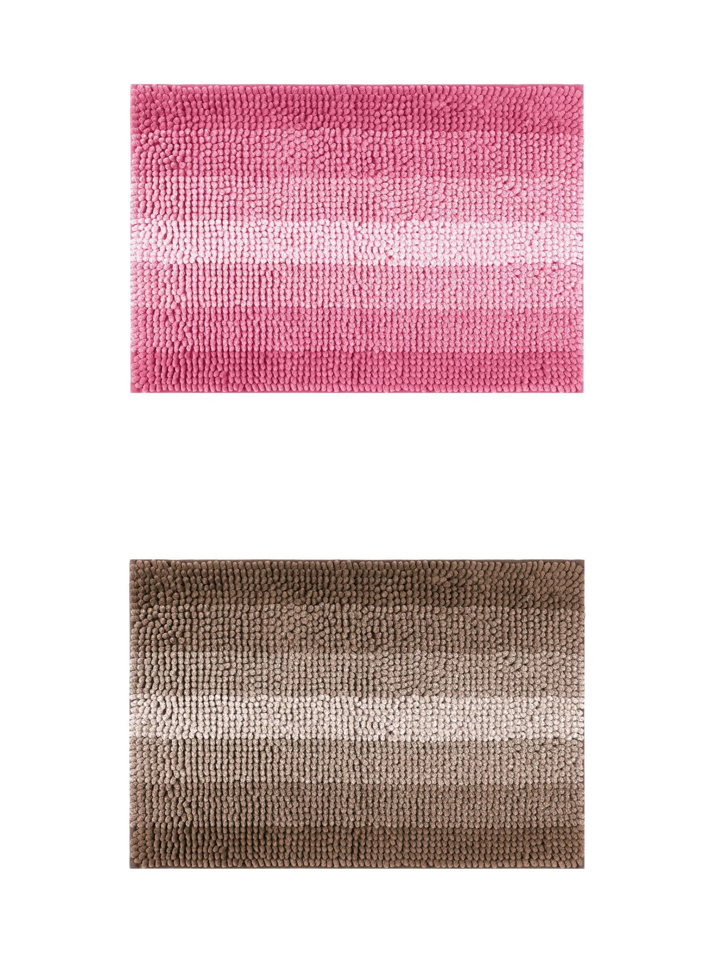 Unique Bargains 2 Pcs Striped Mats Non-Slip Bath Carpet Coffee/Pink 20" x 32"