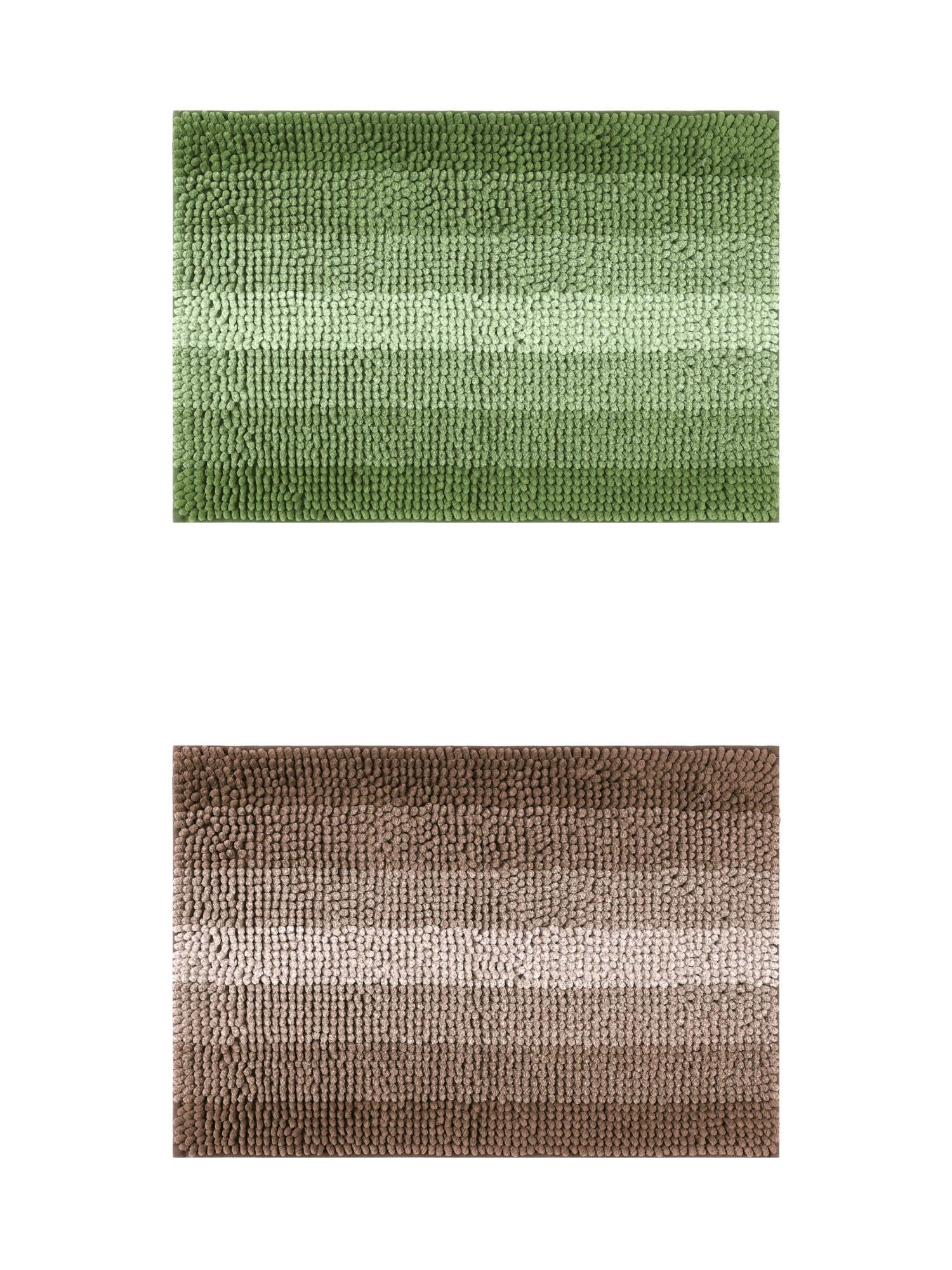 Unique Bargains 2 Pcs Striped Mats Non-Slip Bath Carpet Green/Coffee 20" x 32"