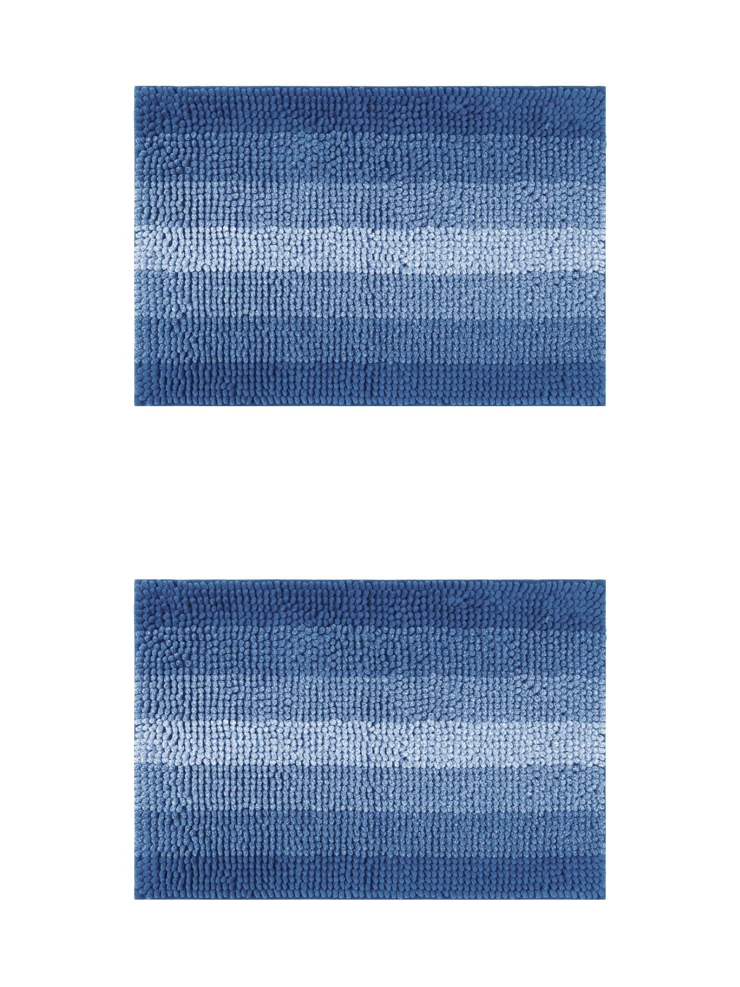 Unique Bargains 2 Pcs Striped Mats Non-Slip Bath Carpet Navy Blue 16" x 24"/20" x 32"